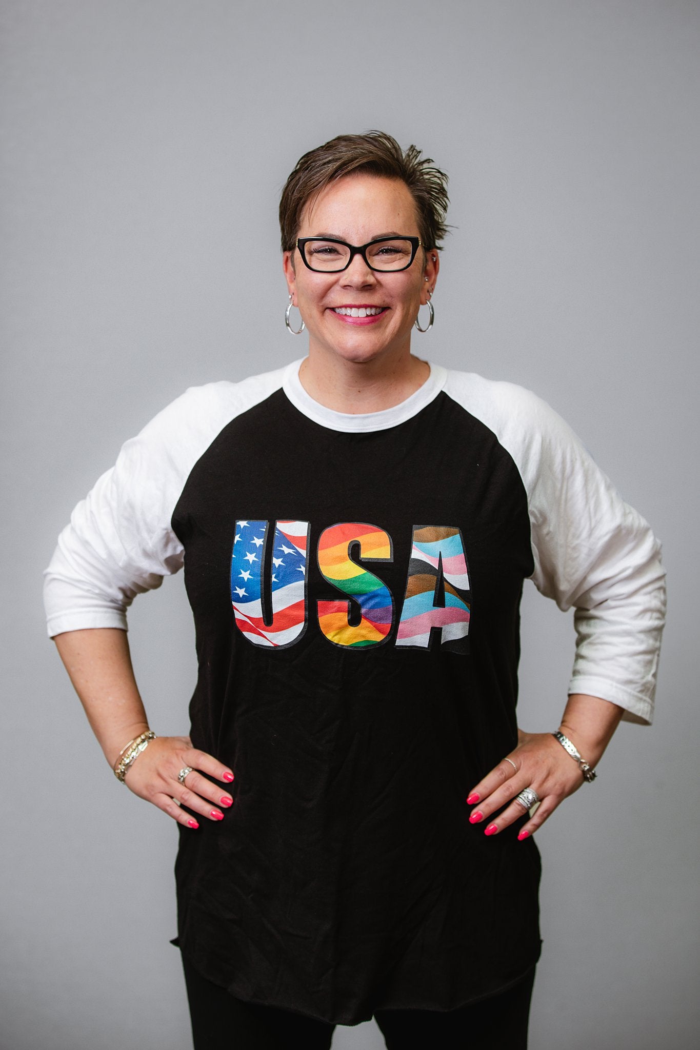 USA Pride - 3/4 Sleeve Raglan Shirt - Supporting Equal Rights for All Americans Shirts & Tops Woke American Apparel