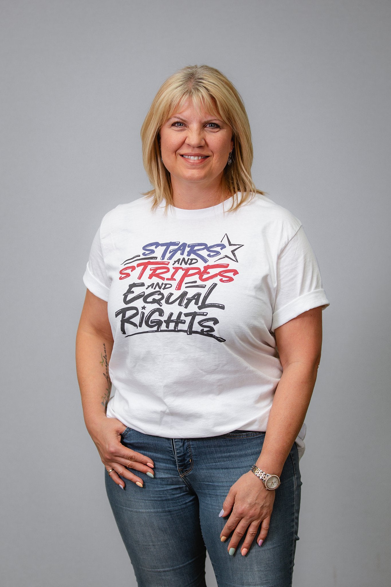 Stars and Stripes and Equal Rights - Unisex T-Shirt - Supporting Black Lives Matter and Equal Rights for All Americans Shirts & Tops Woke American Apparel
