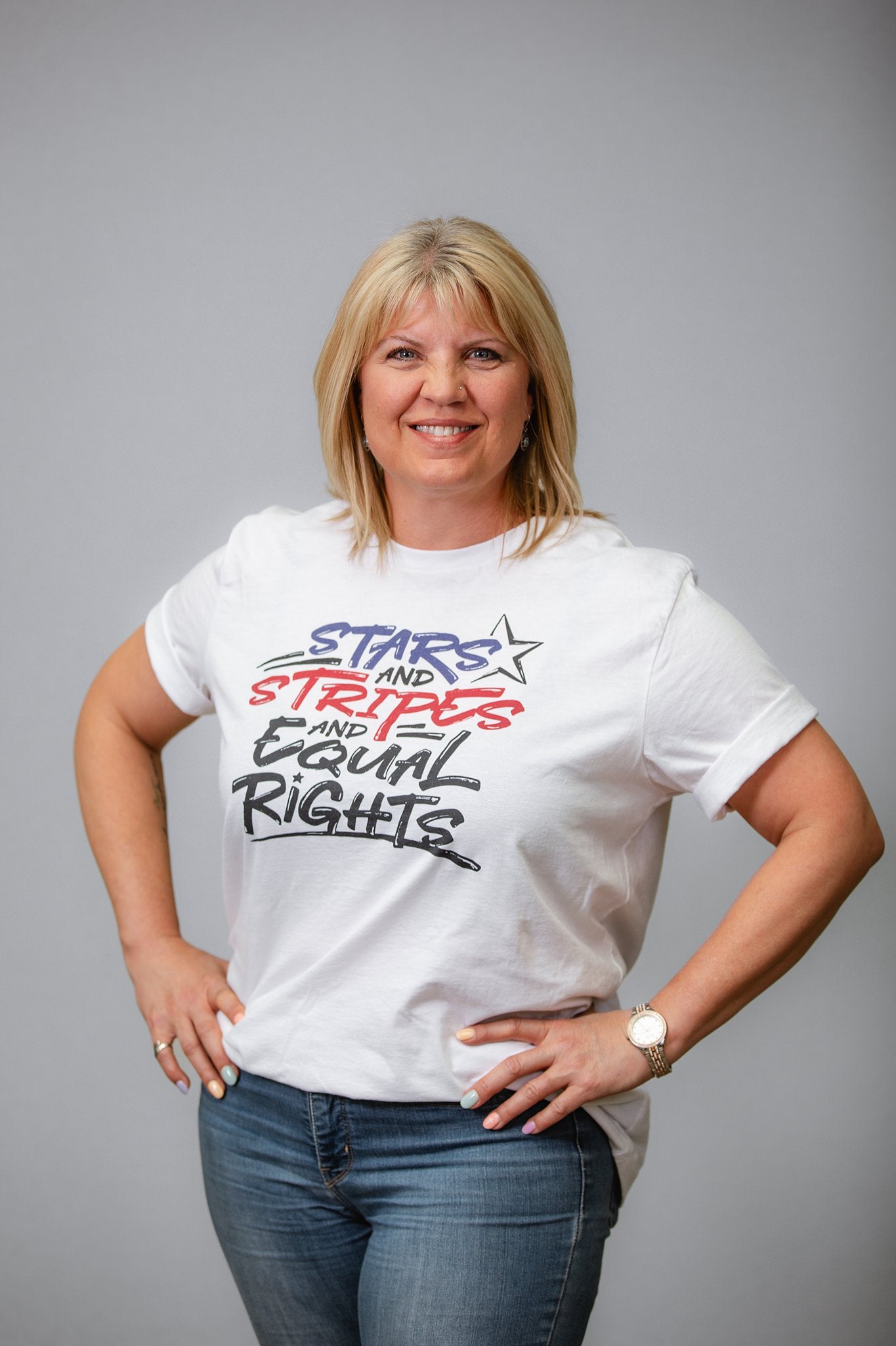 Stars and Stripes and Equal Rights - Unisex T-Shirt - Supporting Black Lives Matter and Equal Rights for All Americans Shirts & Tops Woke American Apparel