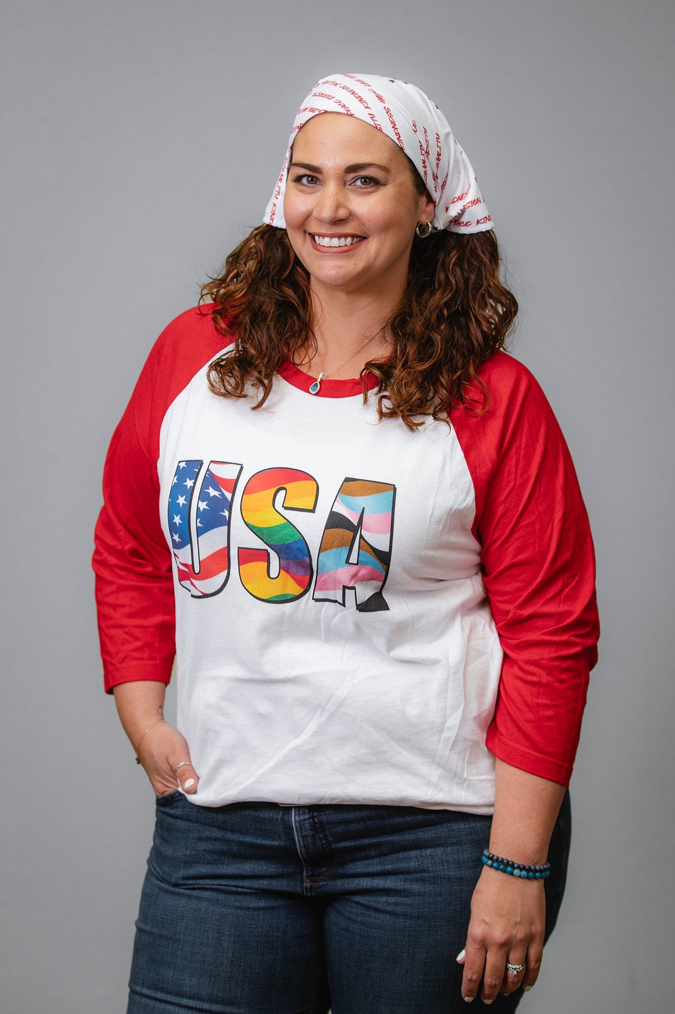 USA Pride - 3/4 Sleeve Raglan Shirt - Supporting Equal Rights for All Americans Shirts & Tops Woke American Apparel