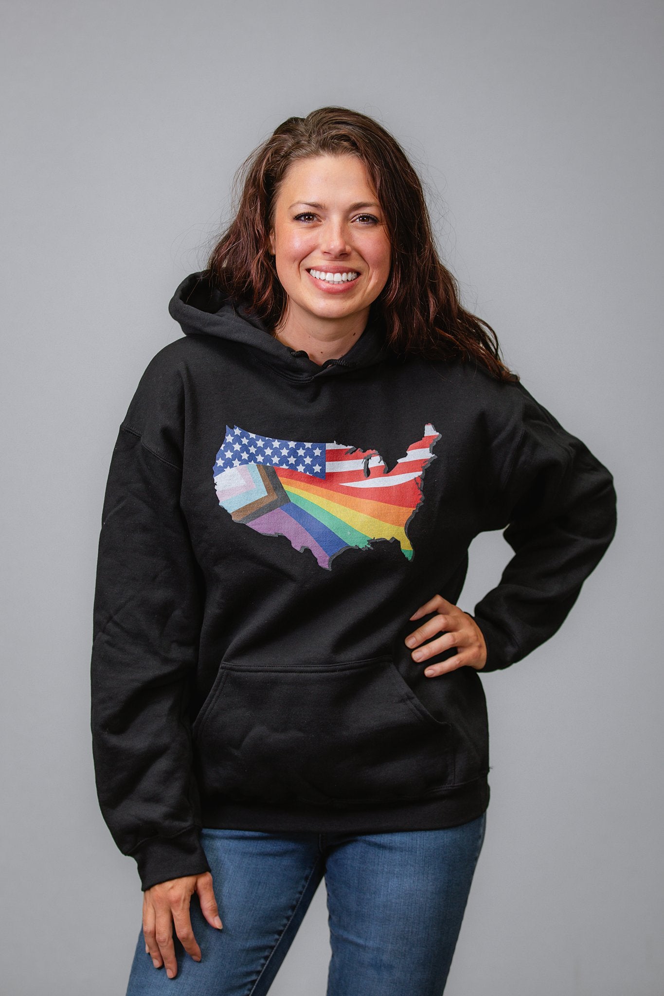 US Map Old Glory Pride - Unisex Hoodie - Supporting Equal Rights for All Americans Shirts & Tops Woke American Apparel