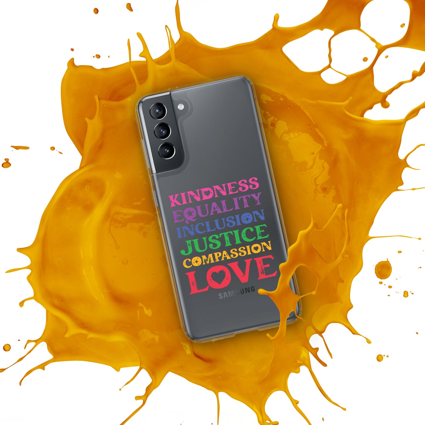 Kindness Equality Inclusion Justice Compassion Love (Rainbow) - Samsung® Phone Case - Supporting Equal Rights for All Americans Mobile Phone Cases Woke American Apparel