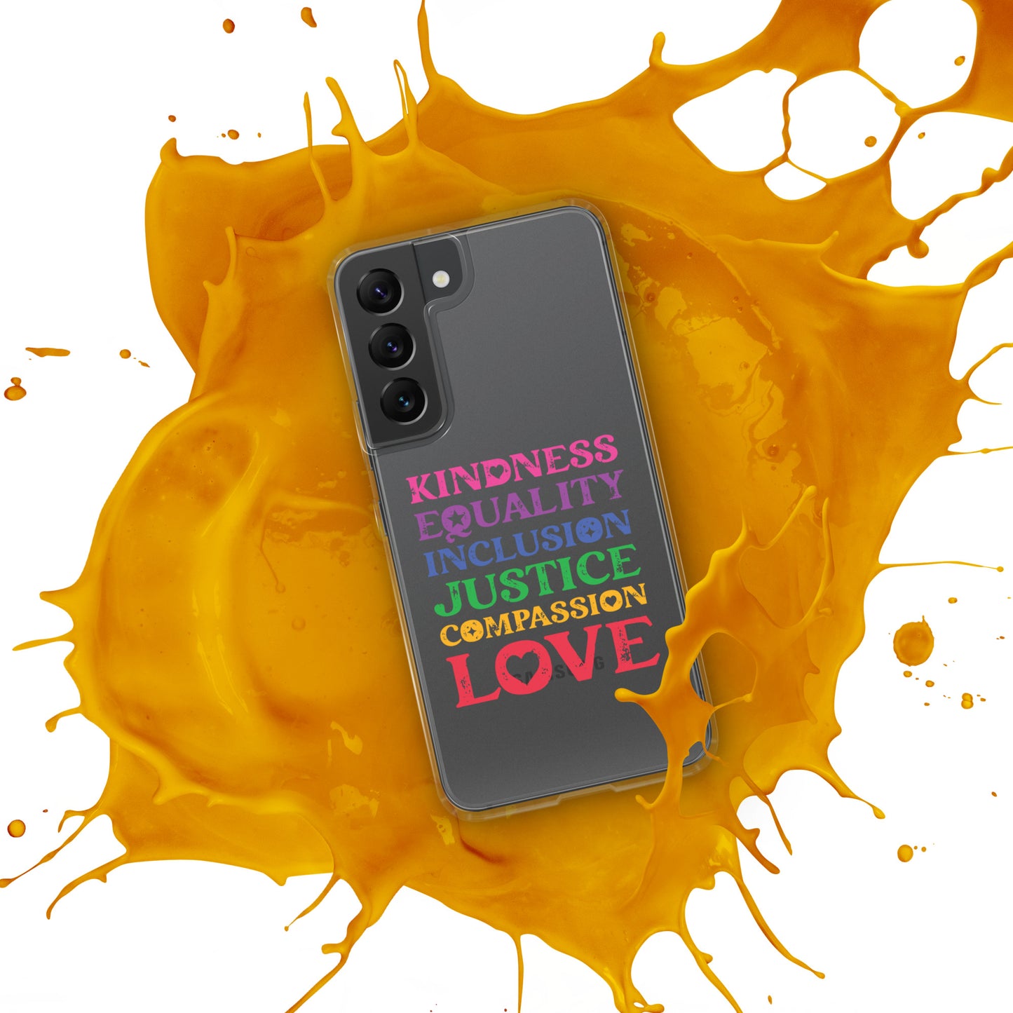 Kindness Equality Inclusion Justice Compassion Love (Rainbow) - Samsung® Phone Case - Supporting Equal Rights for All Americans Mobile Phone Cases Woke American Apparel
