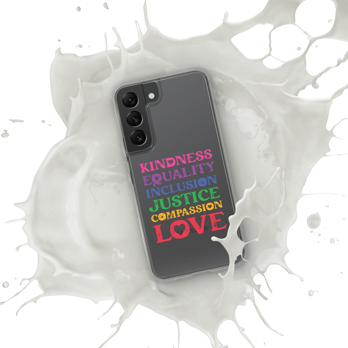 Kindness Equality Inclusion Justice Compassion Love (Rainbow) - Samsung® Phone Case - Supporting Equal Rights for All Americans Mobile Phone Cases Woke American Apparel Samsung Galaxy S22