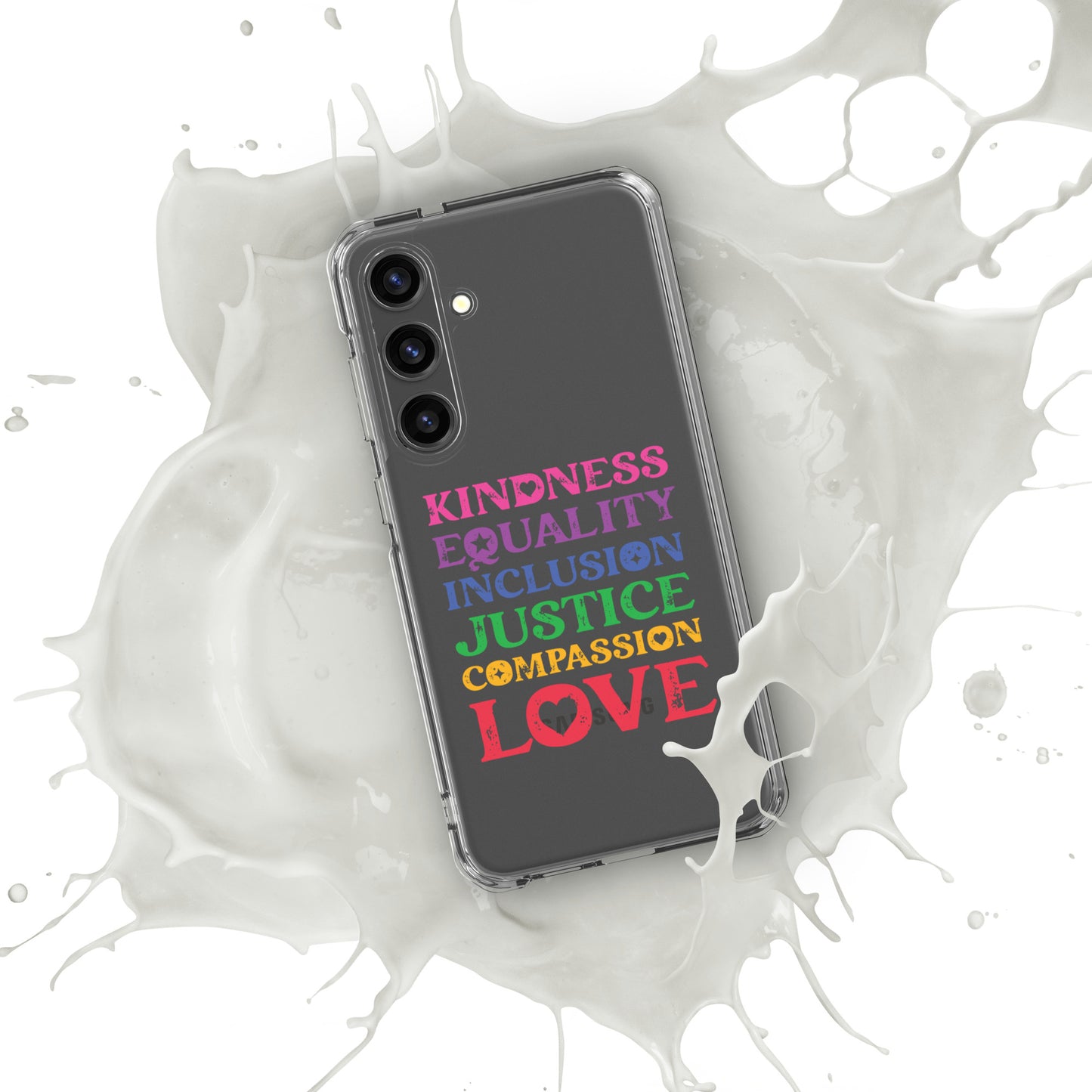 Kindness Equality Inclusion Justice Compassion Love (Rainbow) - Samsung® Phone Case - Supporting Equal Rights for All Americans Mobile Phone Cases Woke American Apparel Samsung Galaxy S24 Plus