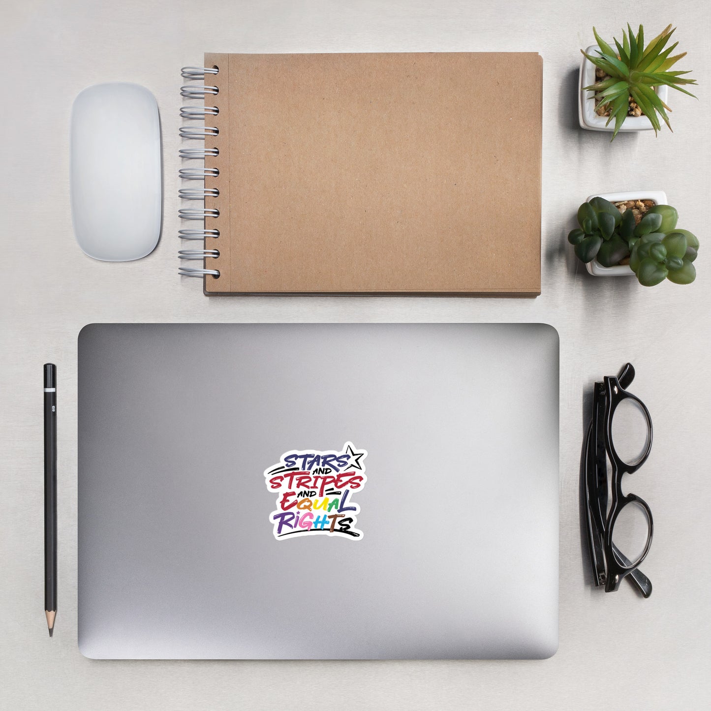 Stars and Stripes and Equal Rights (Rainbow Letters) - Sticker - Supporting Equal Rights for All Americans Decorative Stickers Woke American Apparel 3″×3″