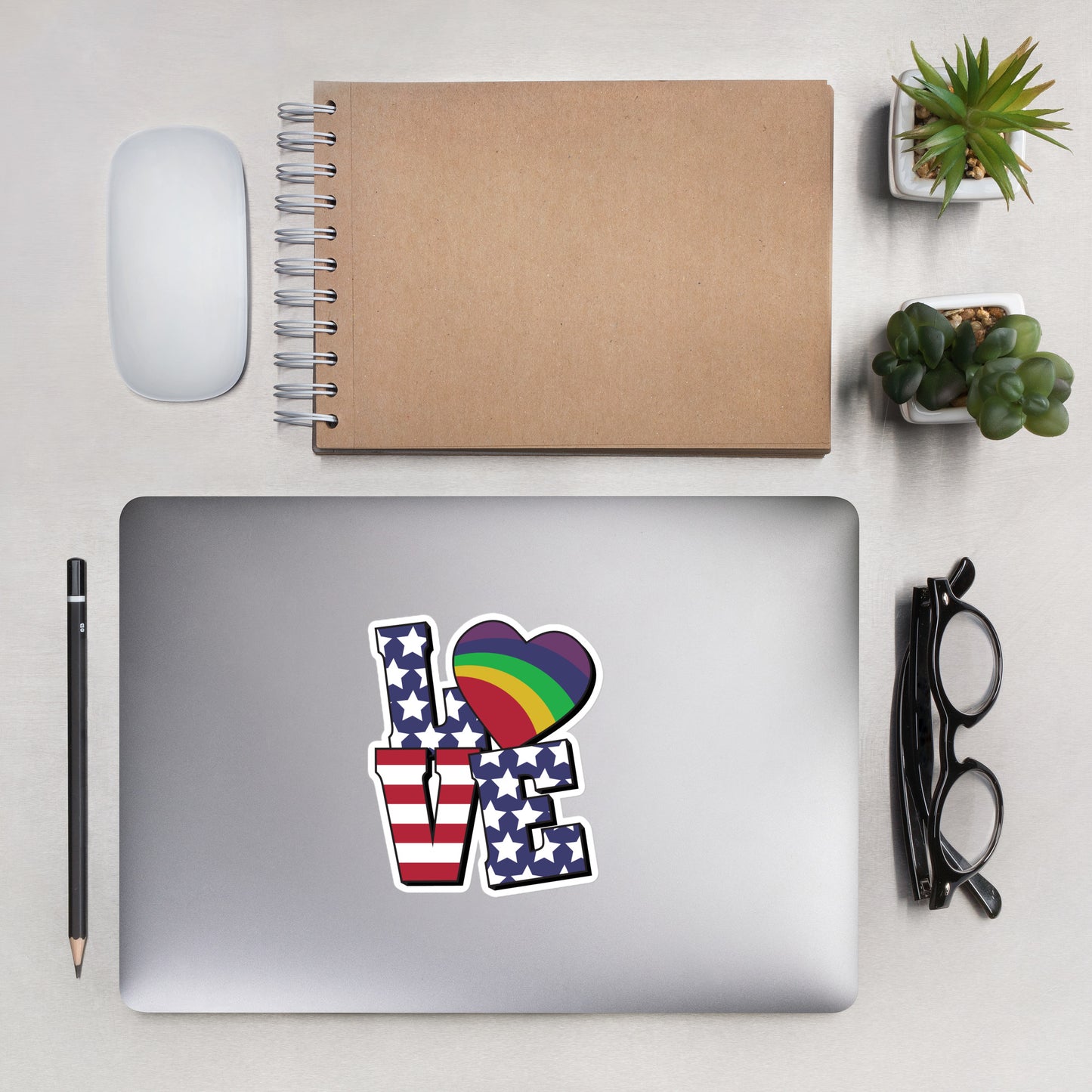 Old Glory Love with Rainbow Heart - Sticker - Supporting Equal Rights for All Americans Decorative Stickers Woke American Apparel 5.5″×5.5″