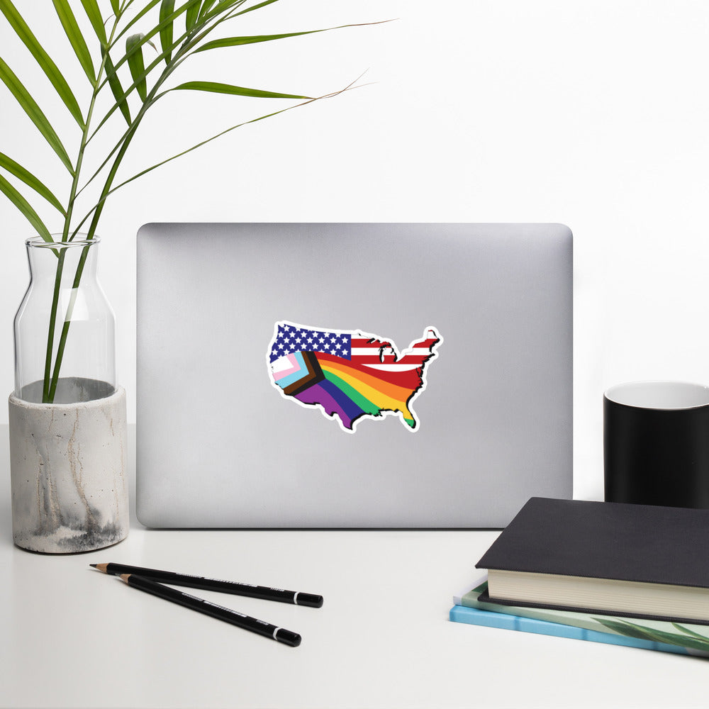US Map Old Glory Pride - Sticker - Supporting Equal Rights for All Americans Decorative Stickers Woke American Apparel