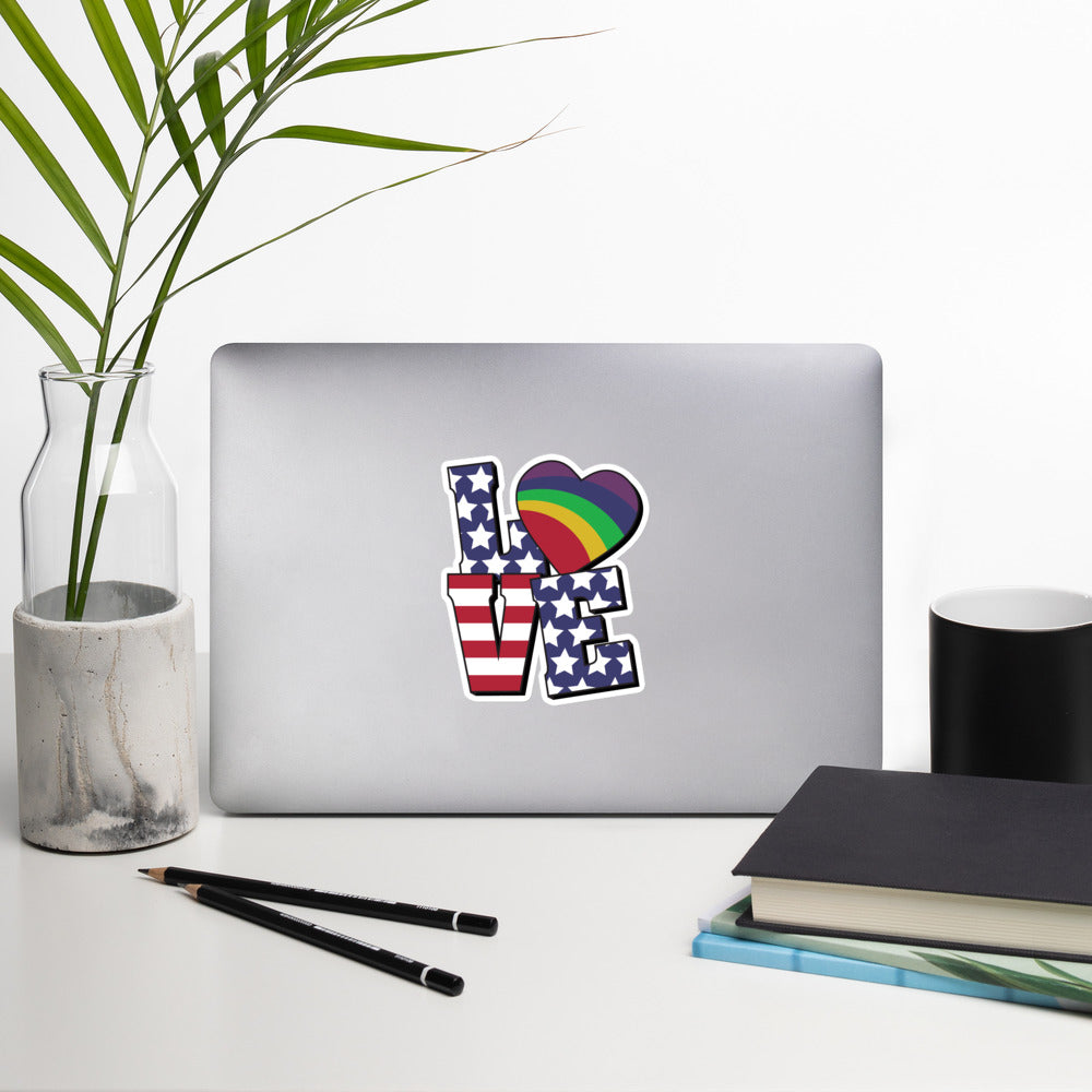 Old Glory Love with Rainbow Heart - Sticker - Supporting Equal Rights for All Americans Decorative Stickers Woke American Apparel