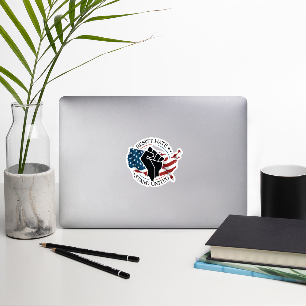 Resist Hate, Stand United - Sticker - Supporting Black Lives Matter and Equal Rights for All Americans Decorative Stickers Woke American Apparel