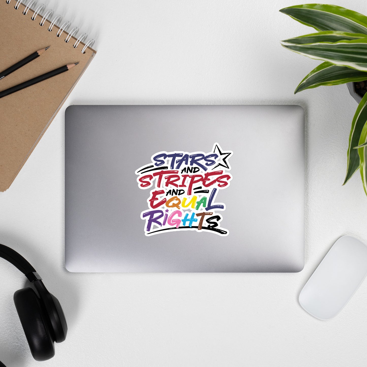 Stars and Stripes and Equal Rights (Rainbow Letters) - Sticker - Supporting Equal Rights for All Americans Decorative Stickers Woke American Apparel