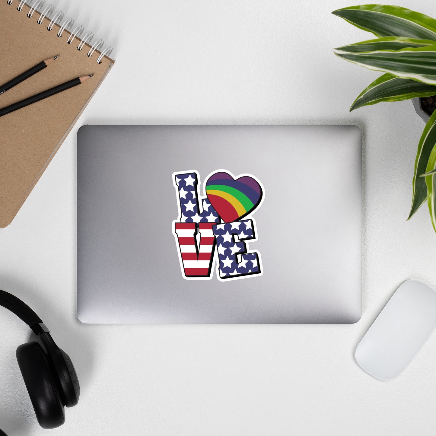 Old Glory Love with Rainbow Heart - Sticker - Supporting Equal Rights for All Americans Decorative Stickers Woke American Apparel