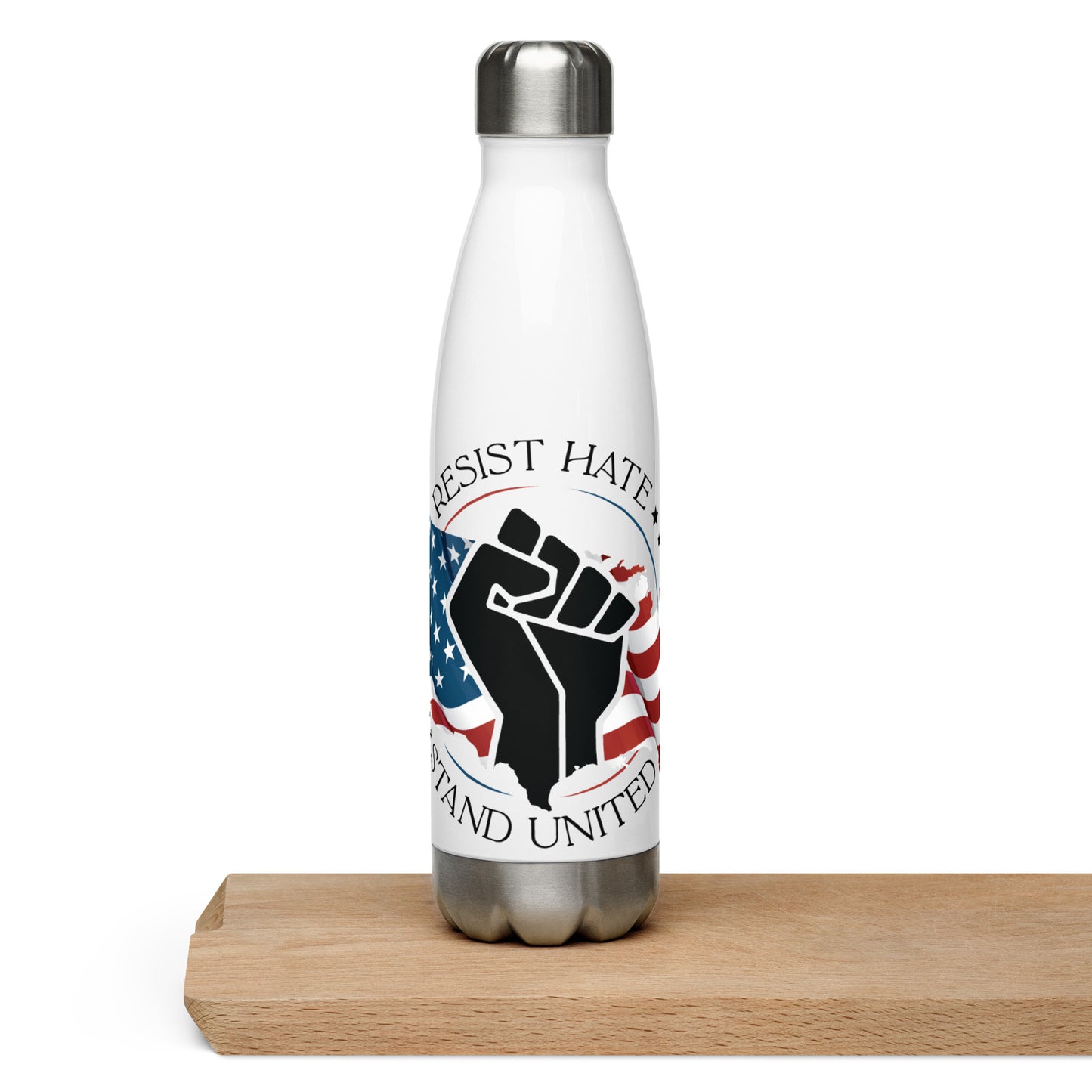 Resist Hate, Stand United - Stainless Steel Water Bottle - Supporting Black Lives Matter and Equal Rights for All Americans Water Bottles Woke American Apparel Default Title