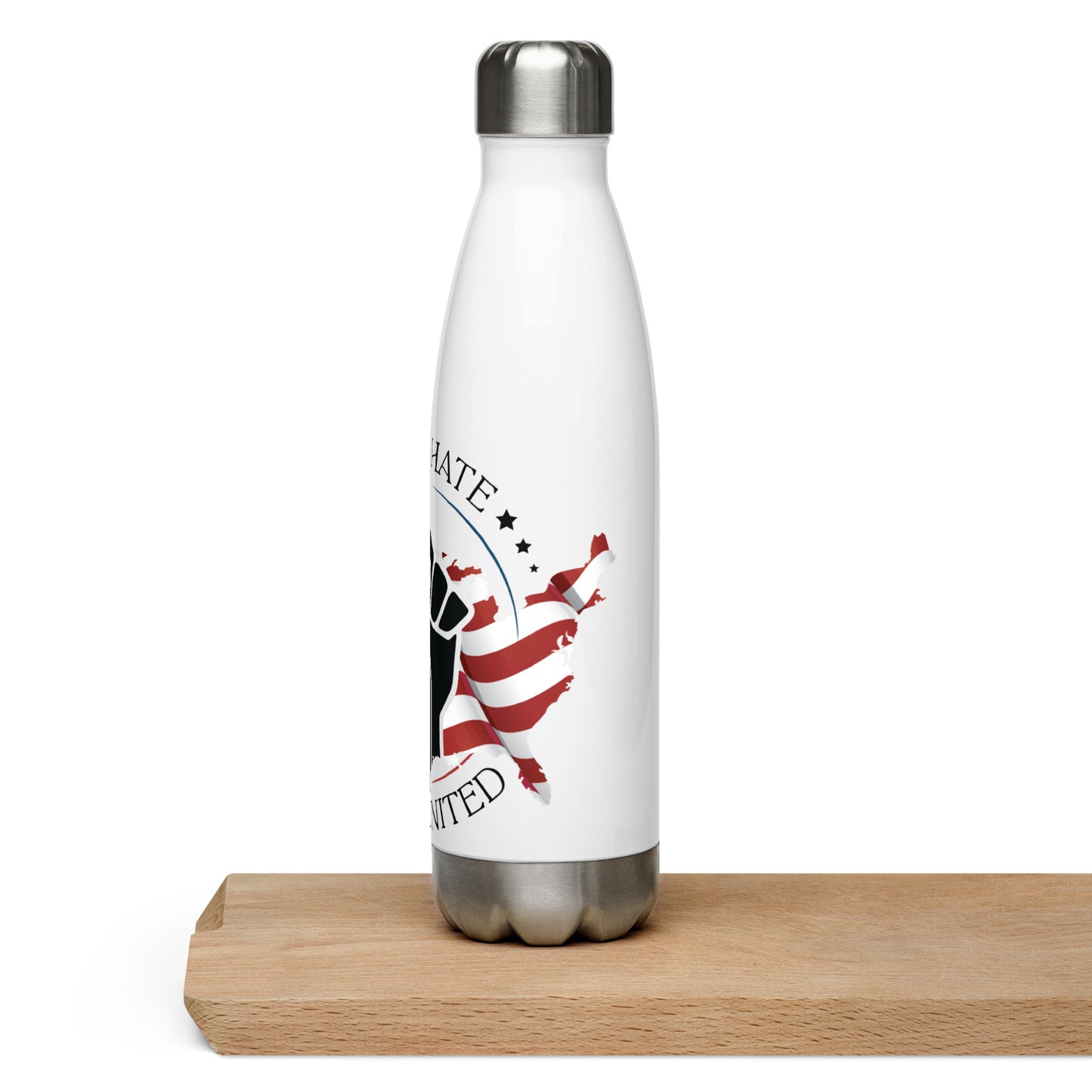 Resist Hate, Stand United - Stainless Steel Water Bottle - Supporting Black Lives Matter and Equal Rights for All Americans Water Bottles Woke American Apparel