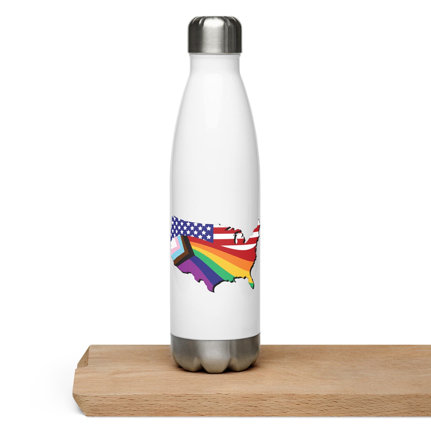 US Map Old Glory Pride - Stainless Steel Water Bottle - Supporting Equal Rights for All Americans Water Bottles Woke American Apparel