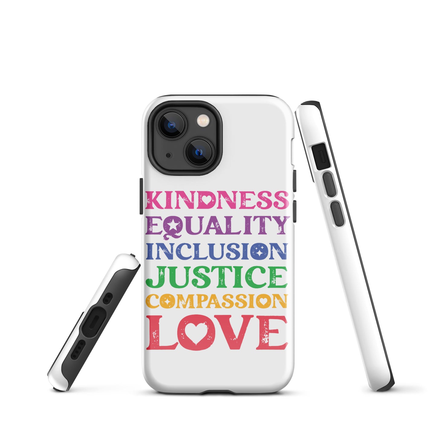 Kindness Equality Inclusion Justice Compassion Love (Rainbow) - iPhone® Case - Supporting Equal Rights for All Americans Mobile Phone Cases Woke American Apparel iPhone 13 mini