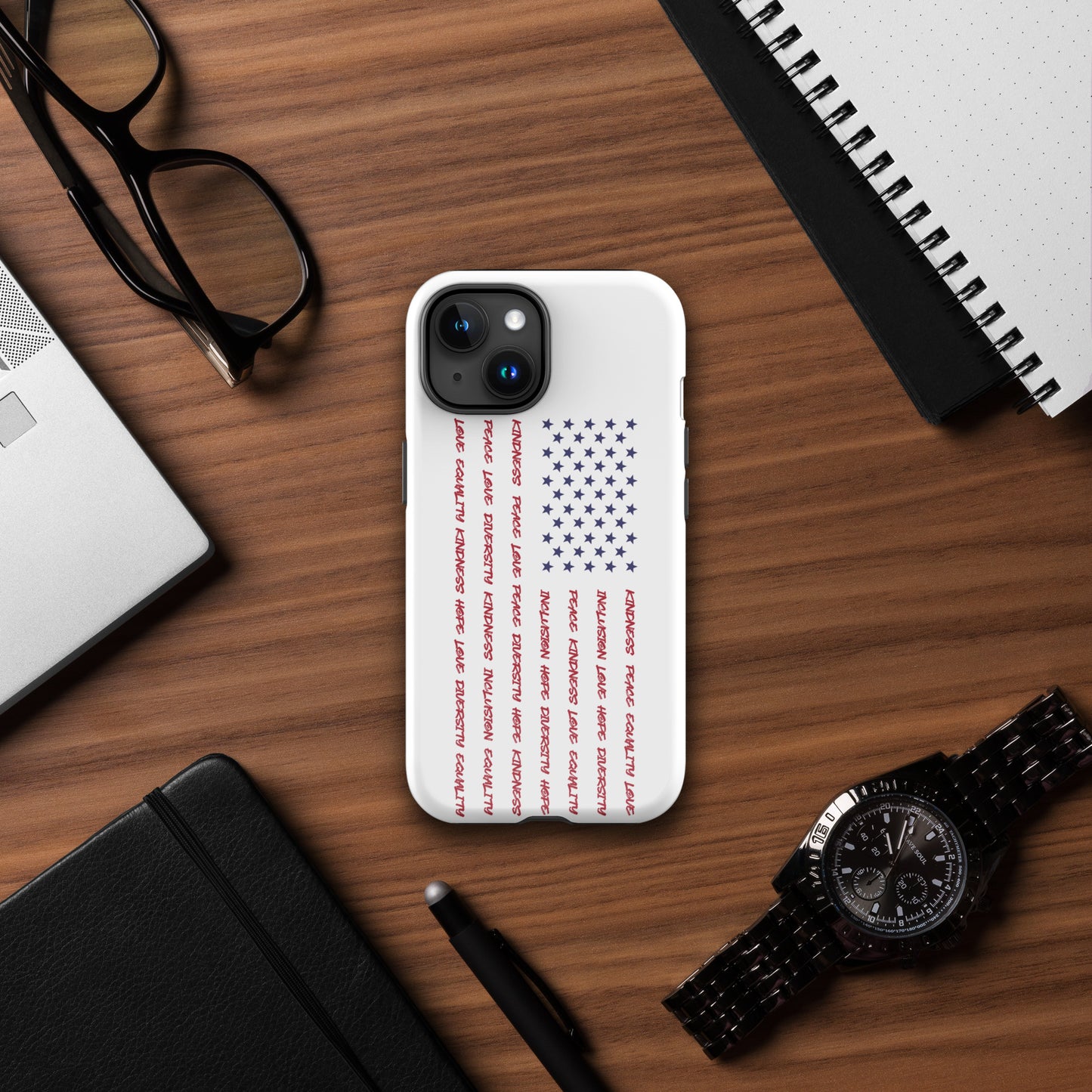 Flag Words of Kindness - iPhone® Case - Supporting Equal Rights for All Americans Mobile Phone Cases Woke American Apparel iPhone 15