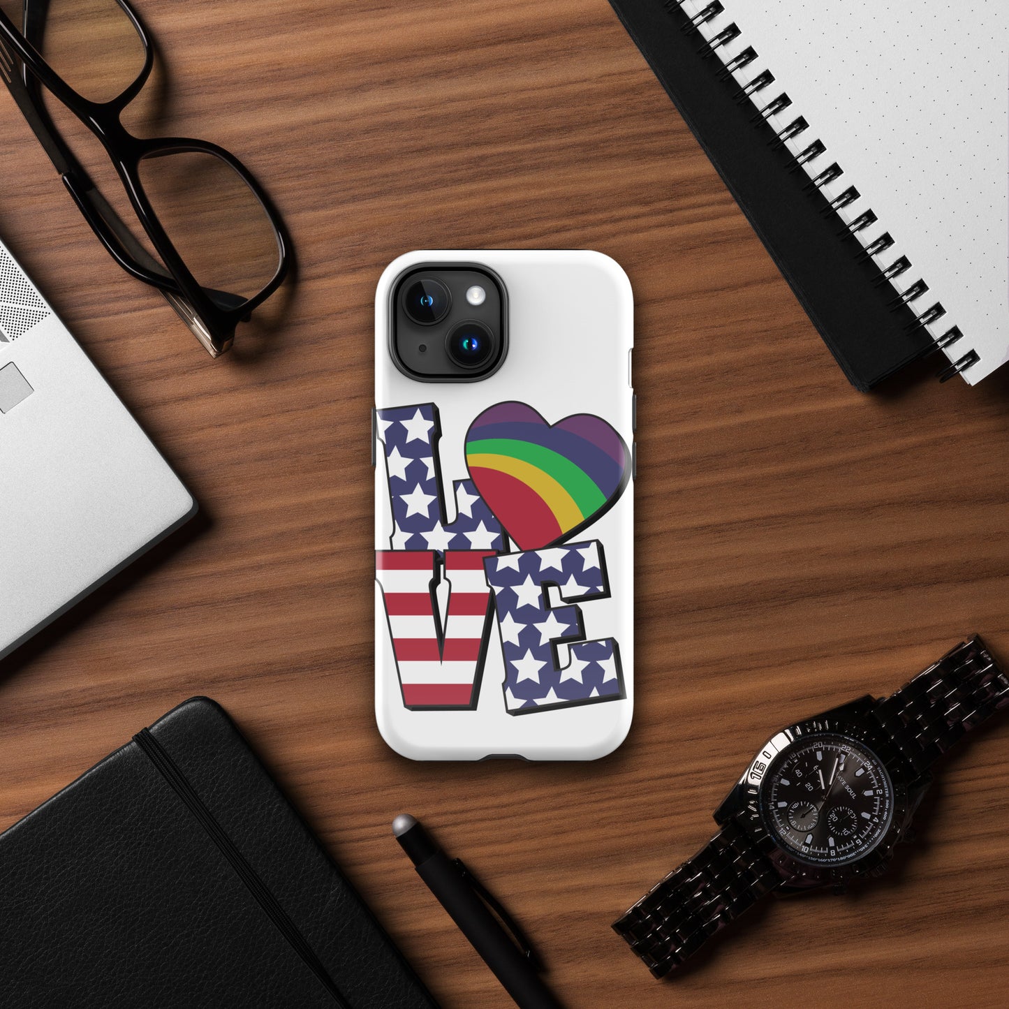 Old Glory Love with Rainbow Heart - iPhone® Case - Supporting Equal Rights for All Americans Mobile Phone Cases Woke American Apparel iPhone 15