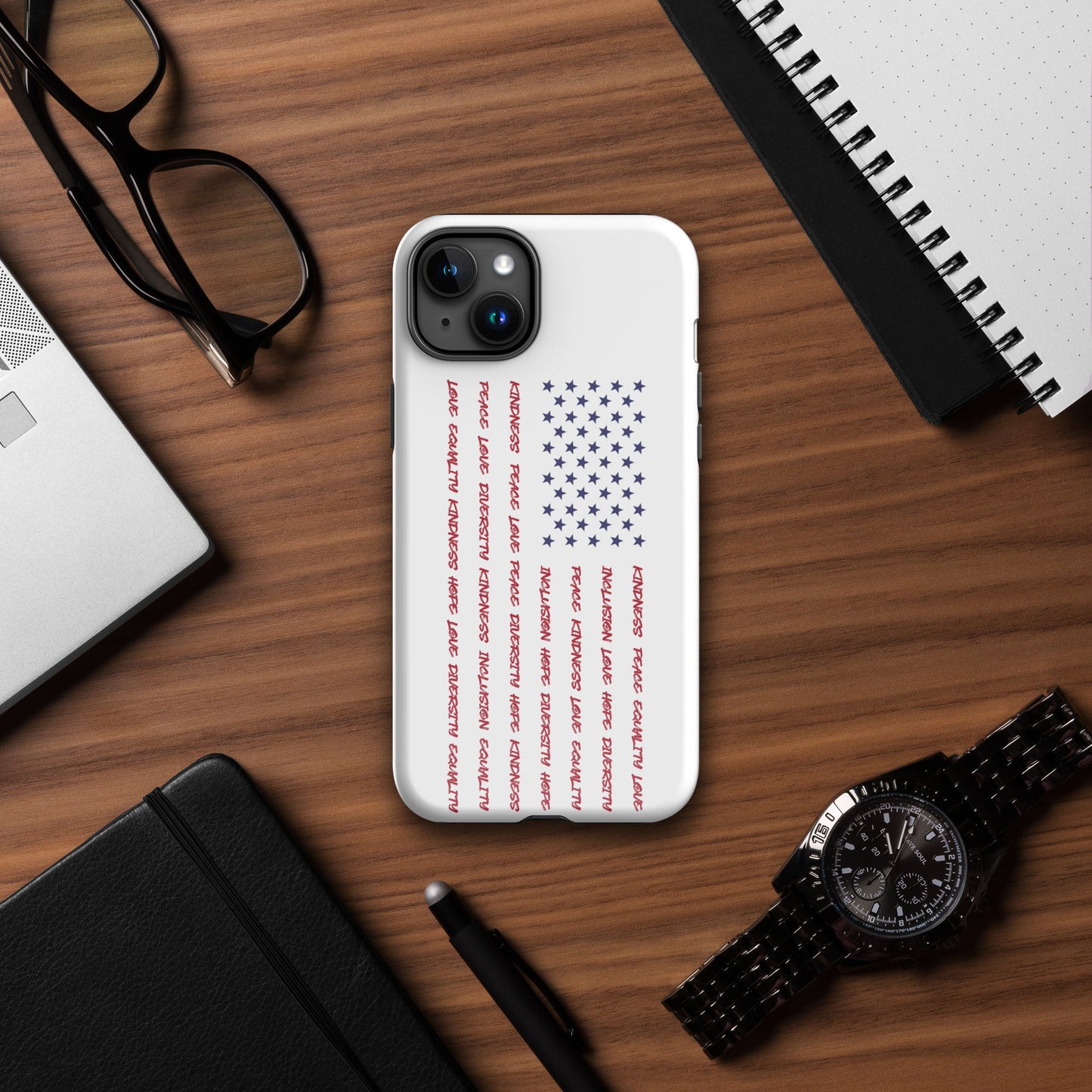 Flag Words of Kindness - iPhone® Case - Supporting Equal Rights for All Americans Mobile Phone Cases Woke American Apparel iPhone 15 Plus