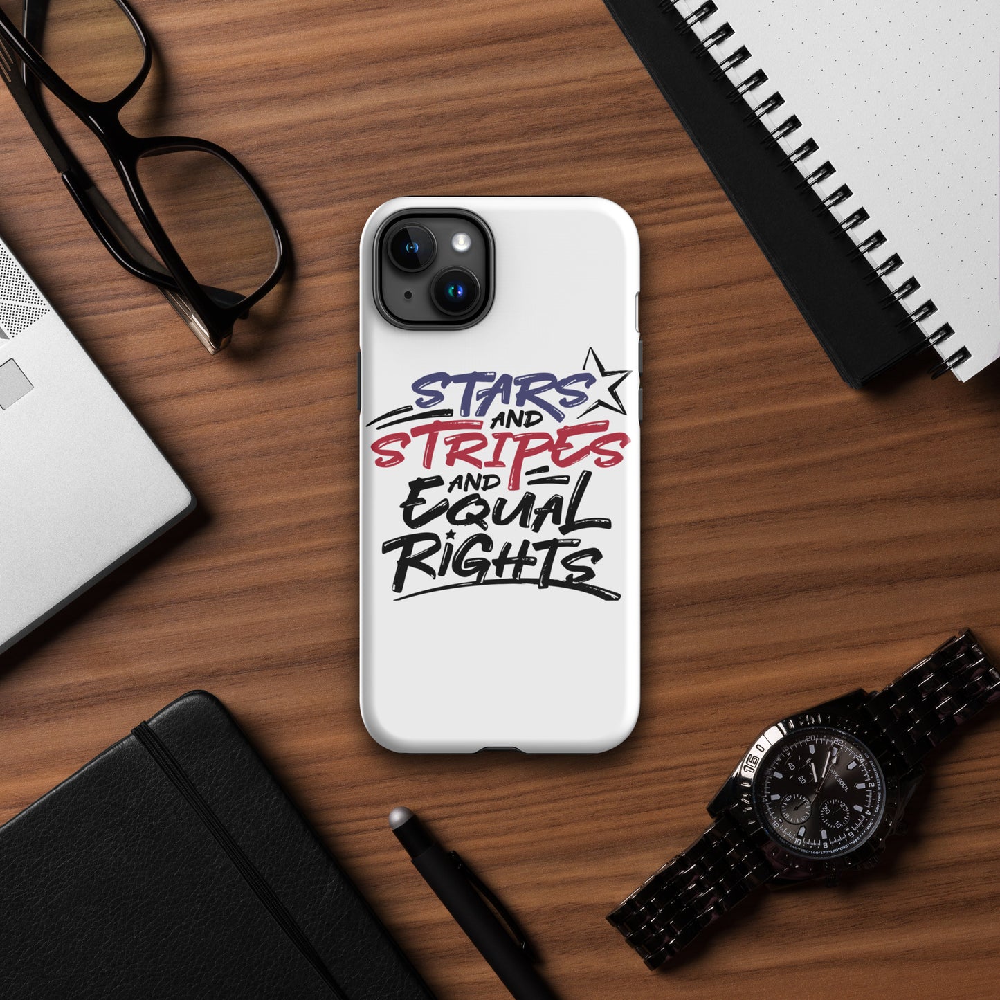 Stars and Stripes and Equal Rights - iPhone® Case - Supporting Black Lives Matter and Equal Rights for All Americans Mobile Phone Cases Woke American Apparel