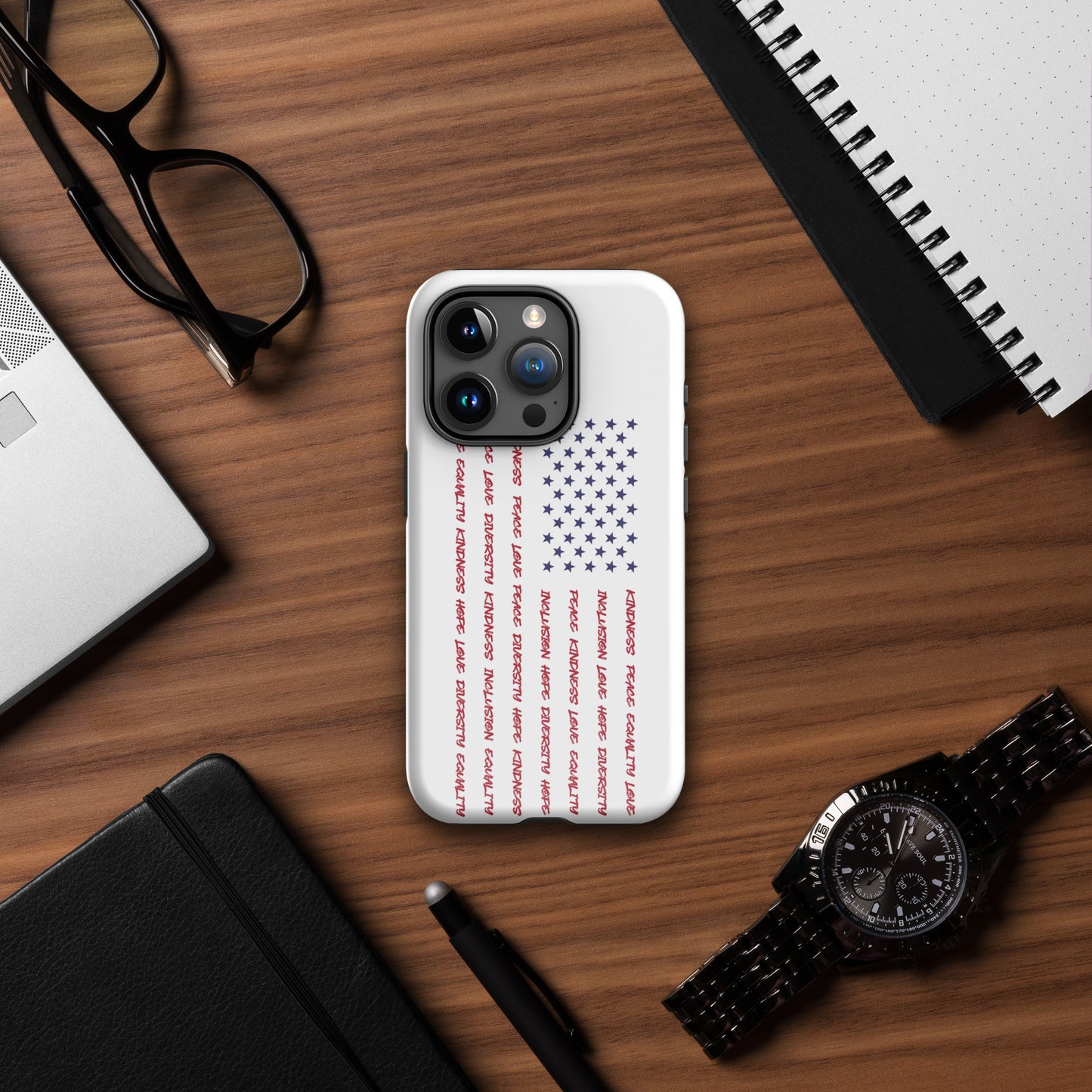 Flag Words of Kindness - iPhone® Case - Supporting Equal Rights for All Americans Mobile Phone Cases Woke American Apparel iPhone 15 Pro