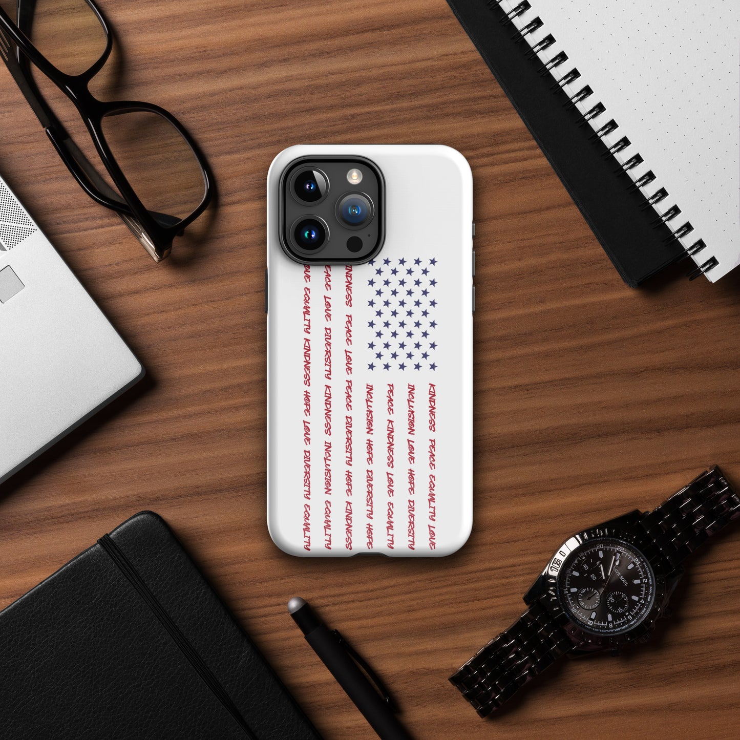 Flag Words of Kindness - iPhone® Case - Supporting Equal Rights for All Americans Mobile Phone Cases Woke American Apparel iPhone 15 Pro Max