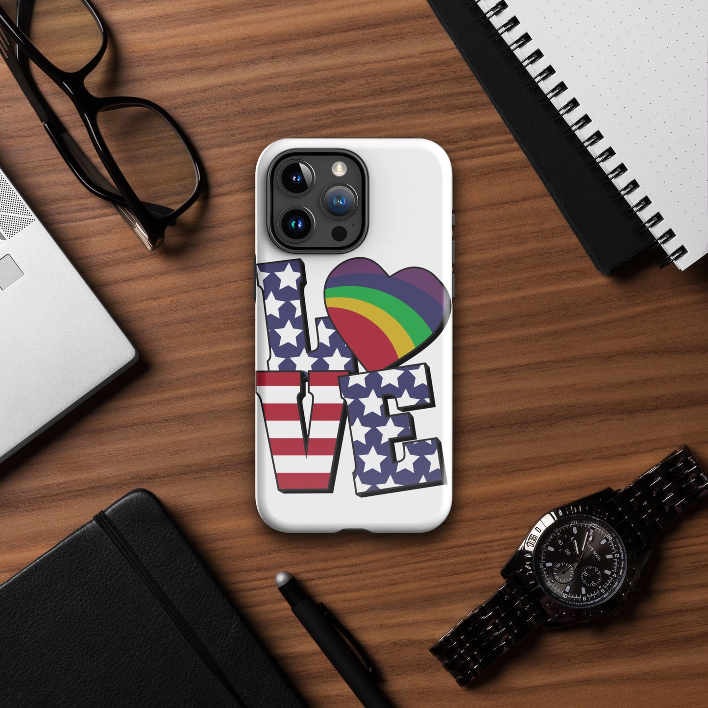 Old Glory Love with Rainbow Heart - iPhone® Case - Supporting Equal Rights for All Americans Mobile Phone Cases Woke American Apparel iPhone 15 Pro Max