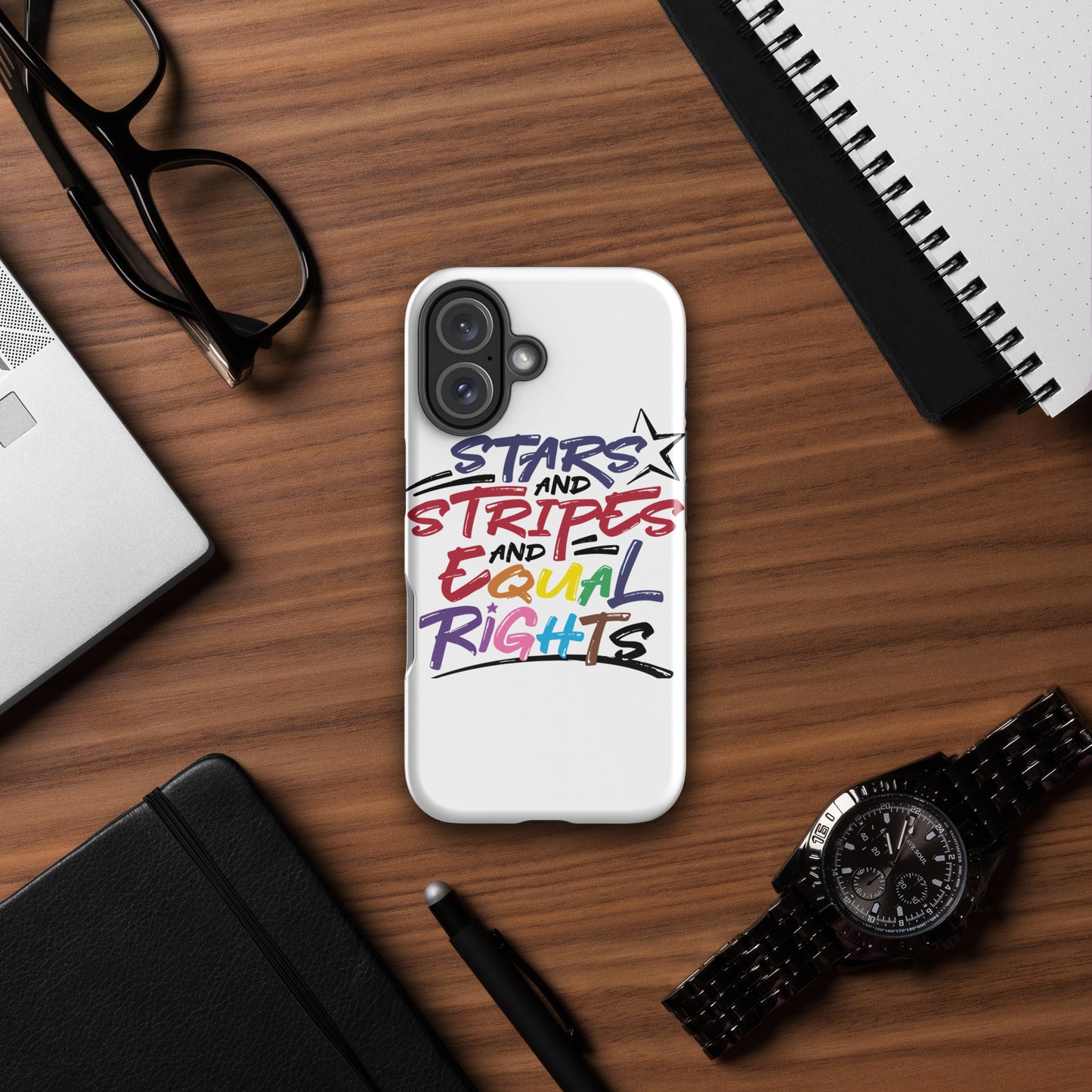 Stars and Stripes and Equal Rights (Rainbow Letters) - iPhone® Case - Supporting Equal Rights for All Americans Mobile Phone Cases Woke American Apparel iPhone 16