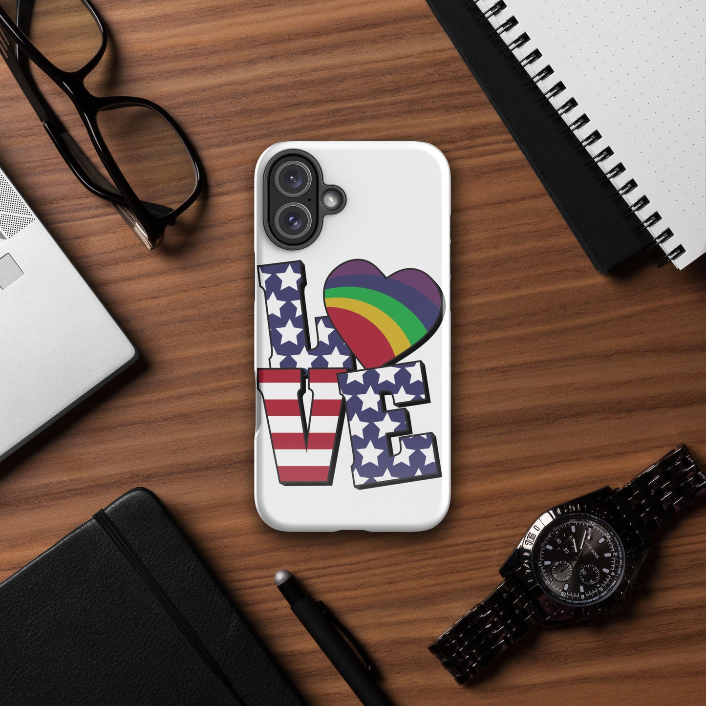 Old Glory Love with Rainbow Heart - iPhone® Case - Supporting Equal Rights for All Americans Mobile Phone Cases Woke American Apparel iPhone 16 Plus