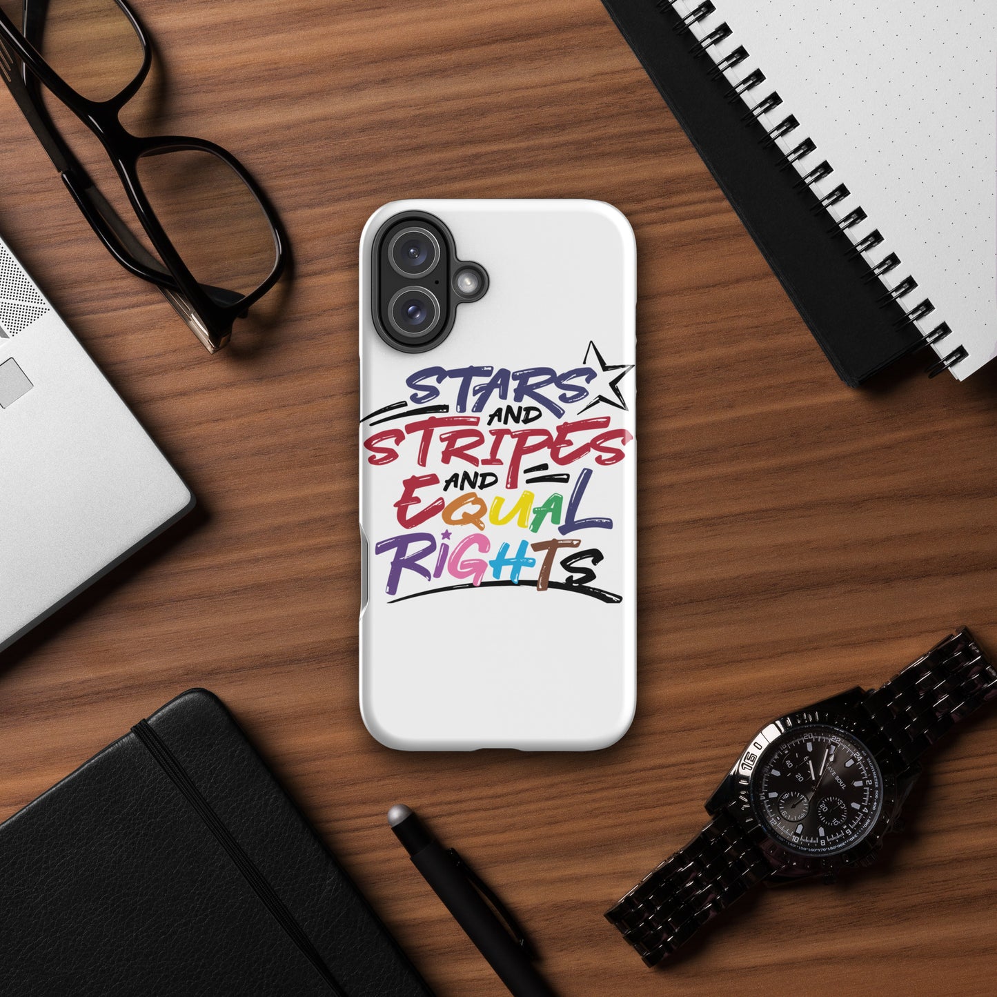 Stars and Stripes and Equal Rights (Rainbow Letters) - iPhone® Case - Supporting Equal Rights for All Americans Mobile Phone Cases Woke American Apparel iPhone 16 Plus