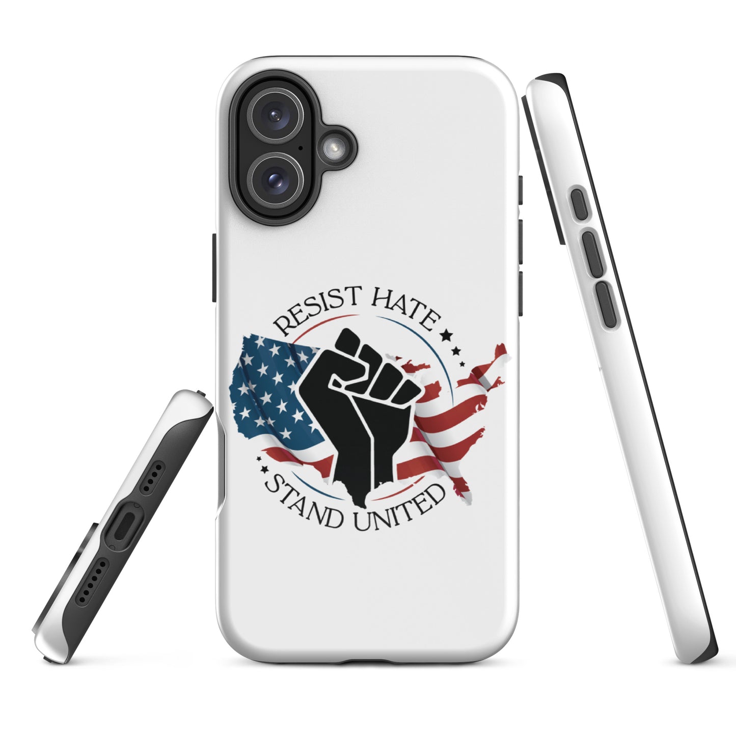Resist Hate, Stand United - iPhone® Case - Supporting Black Lives Matter and Equal Rights for All Americans Mobile Phone Cases Woke American Apparel iPhone 16 Plus