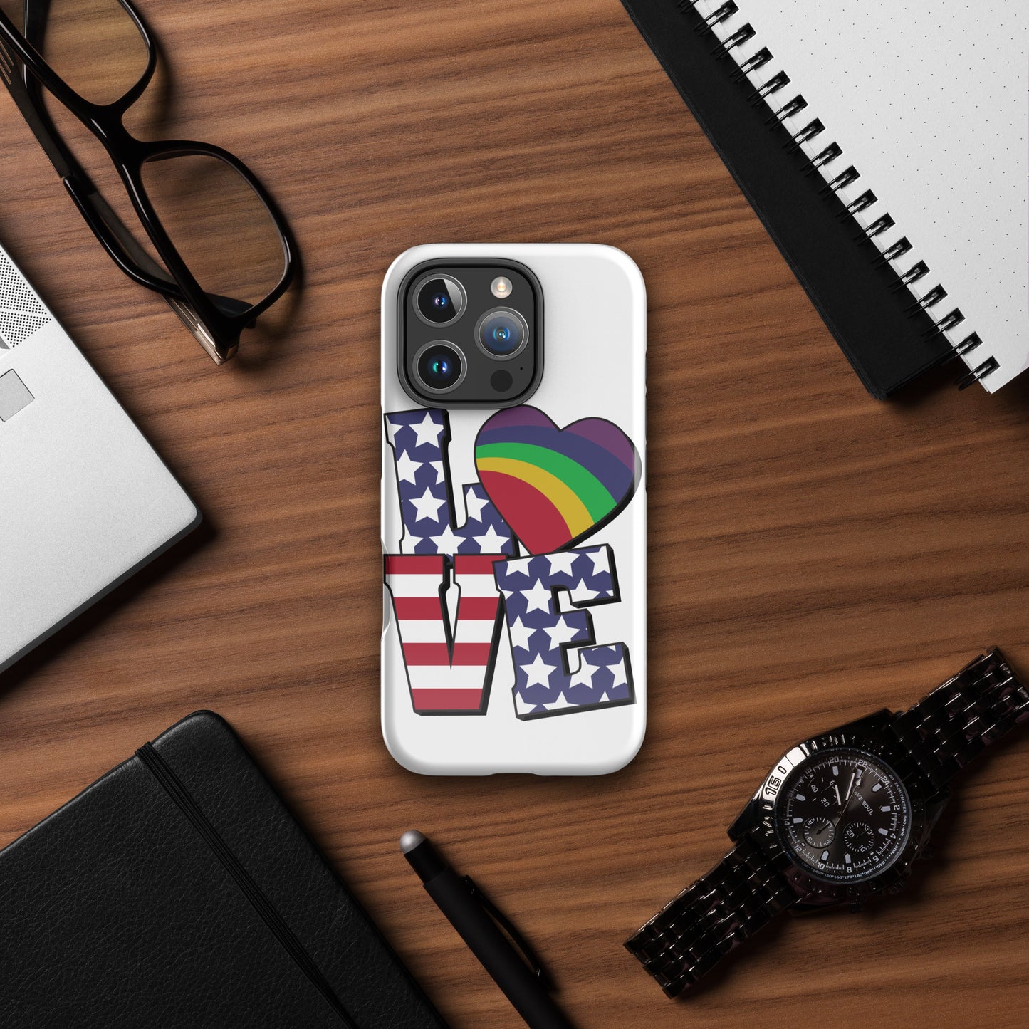 Old Glory Love with Rainbow Heart - iPhone® Case - Supporting Equal Rights for All Americans Mobile Phone Cases Woke American Apparel iPhone 16 Pro