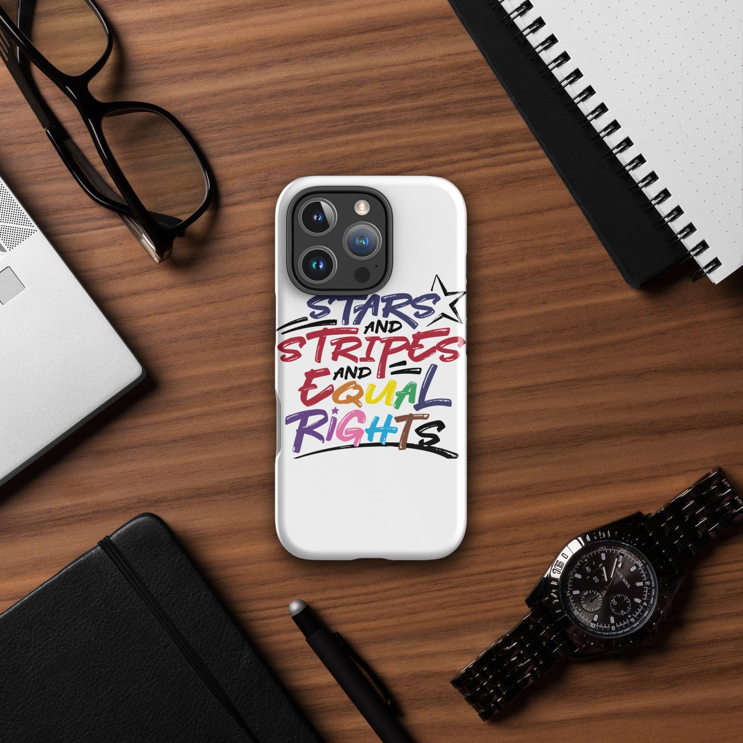 Stars and Stripes and Equal Rights (Rainbow Letters) - iPhone® Case - Supporting Equal Rights for All Americans Mobile Phone Cases Woke American Apparel iPhone 16 Pro
