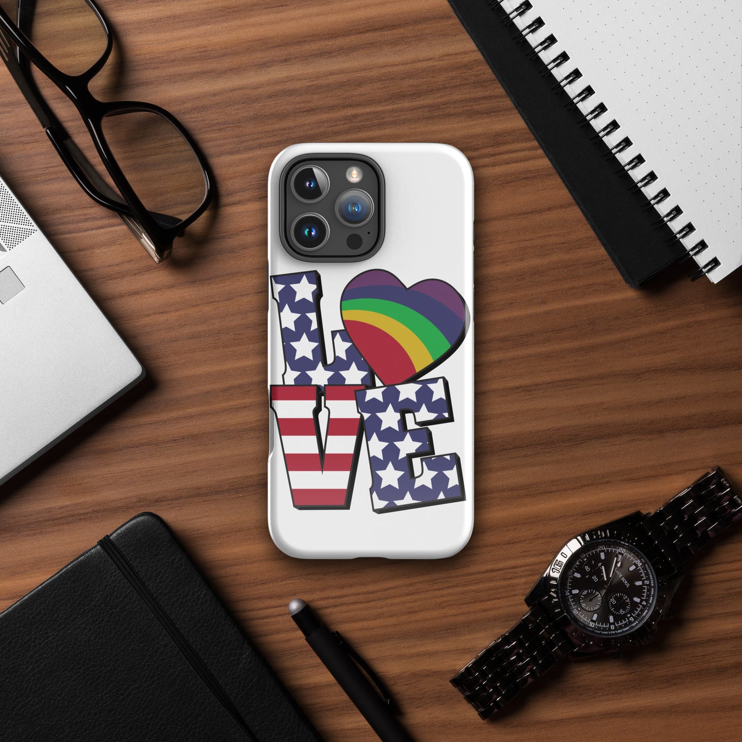 Old Glory Love with Rainbow Heart - iPhone® Case - Supporting Equal Rights for All Americans Mobile Phone Cases Woke American Apparel iPhone 16 Pro Max