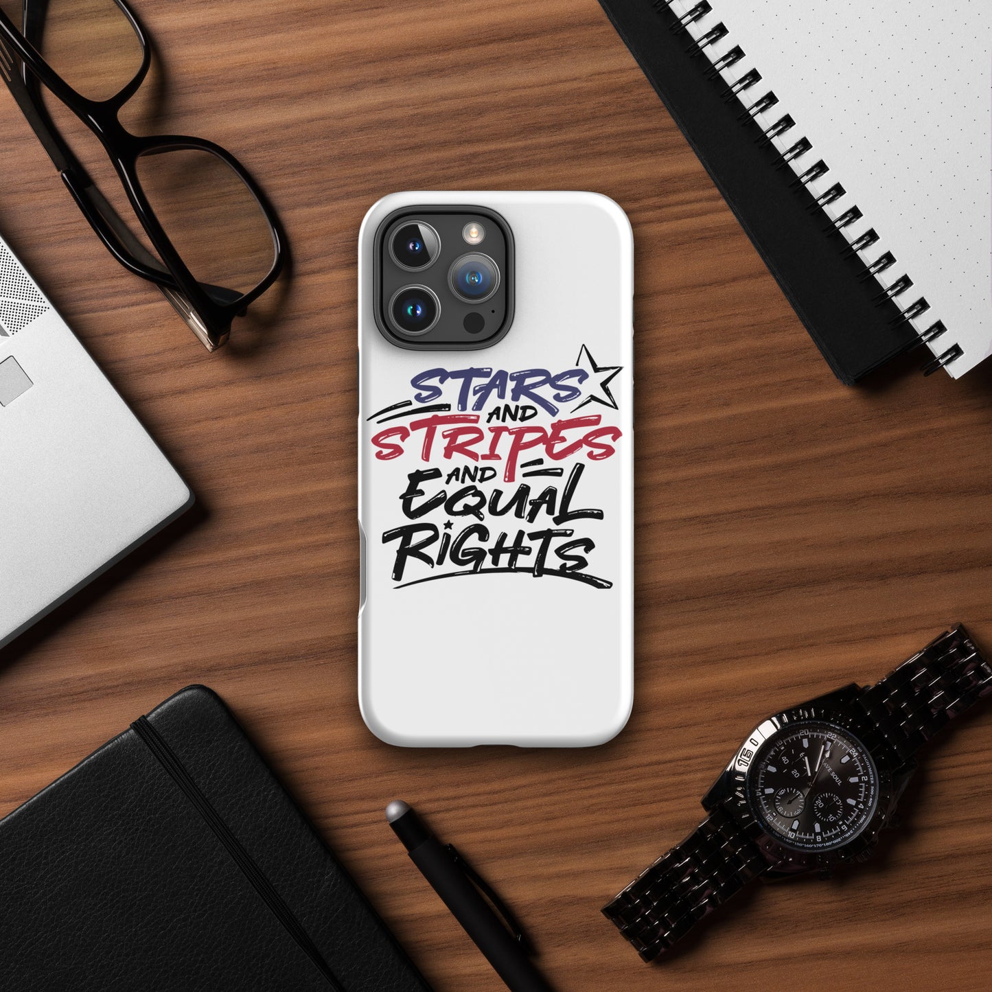 Stars and Stripes and Equal Rights - iPhone® Case - Supporting Black Lives Matter and Equal Rights for All Americans Mobile Phone Cases Woke American Apparel