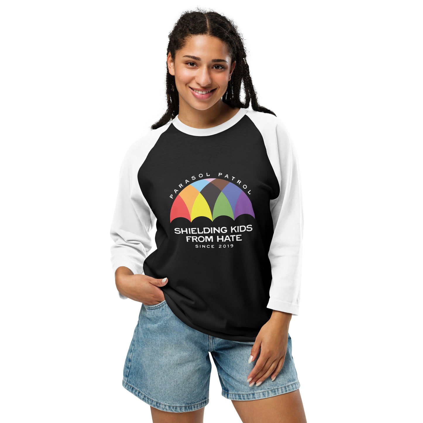 Parasol Patrol - 3/4 Sleeve Raglan T-Shirt Shirts & Tops Woke American Apparel Black/White XS