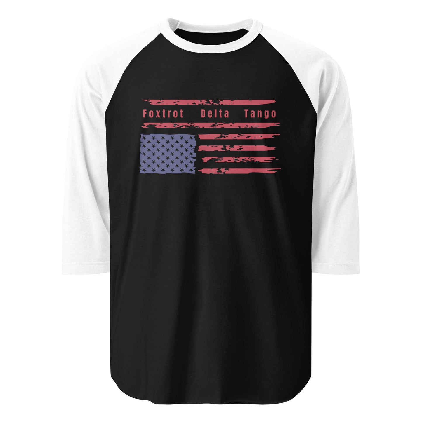 Foxtrot Delta Tango (Flag) - 3/4 Sleeve Raglan T-Shirt Shirts & Tops Woke American Apparel Black/White XS