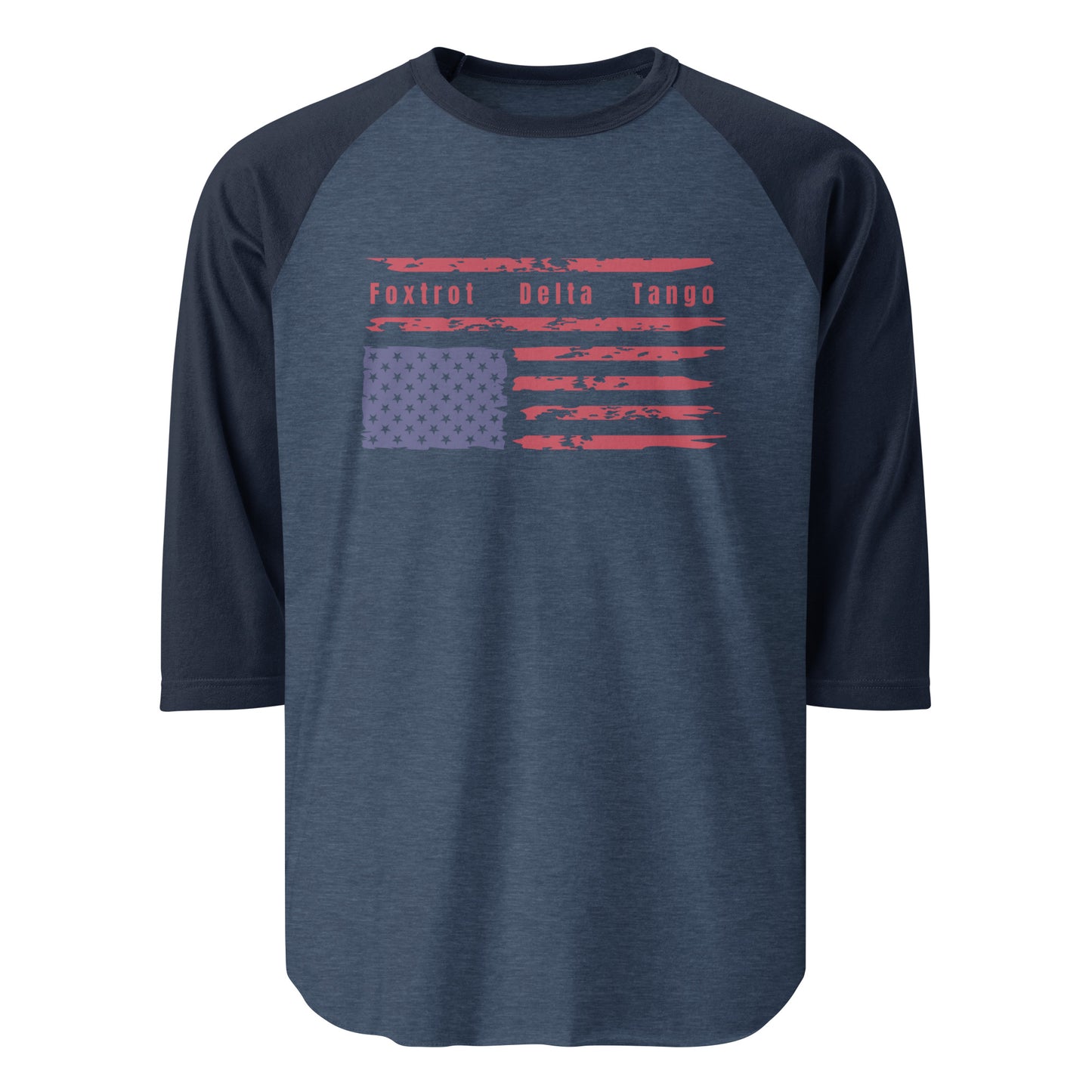 Foxtrot Delta Tango (Flag) - 3/4 Sleeve Raglan T-Shirt Shirts & Tops Woke American Apparel Heather Denim/Navy XS