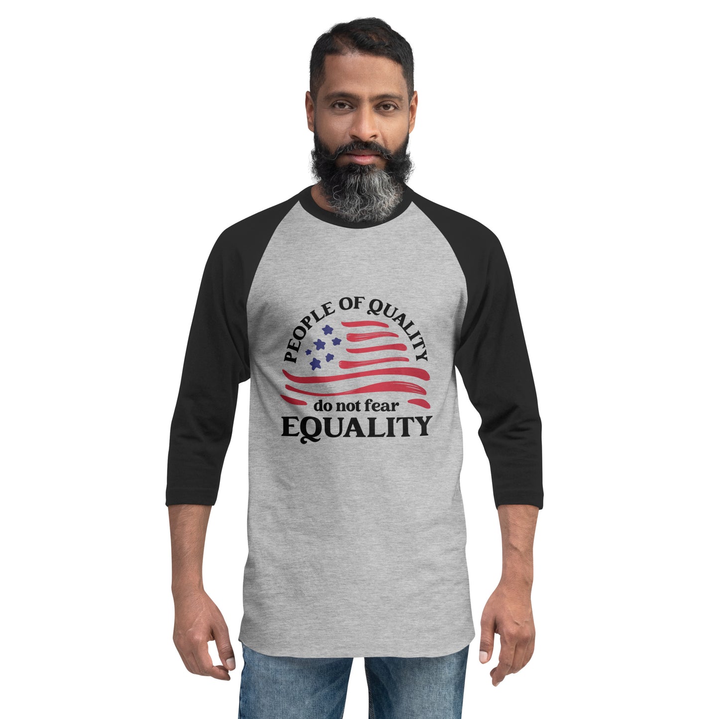 People of Quality Do Not Fear Equality - 3/4 Sleeve Raglan Shirt - Supporting Equal Rights for All Americans Shirts & Tops Woke American Apparel Heather Grey/Black XS