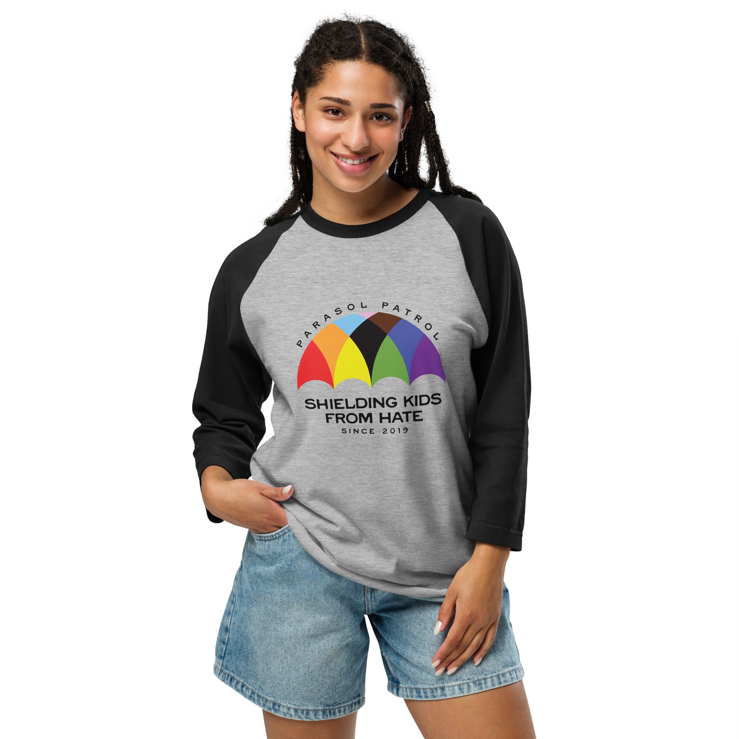 Parasol Patrol - 3/4 Sleeve Raglan T-Shirt Shirts & Tops Woke American Apparel Heather Grey/Black XS