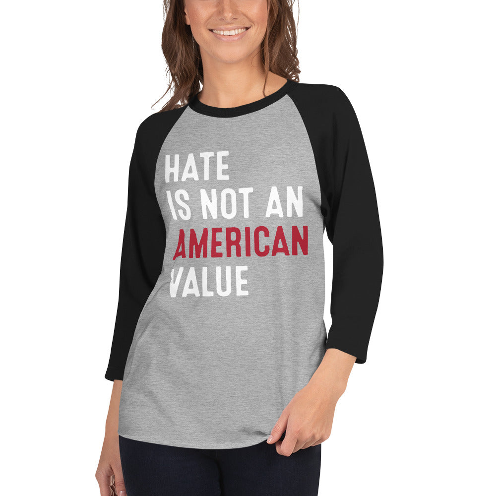 Hate Is Not An American Value - 3/4 Sleeve Raglan Shirt - Supporting Equal Rights for All Americans Shirts & Tops Woke American Apparel Heather Grey/Black XS