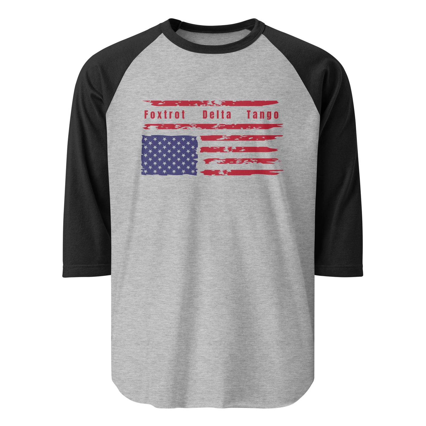 Foxtrot Delta Tango (Flag) - 3/4 Sleeve Raglan T-Shirt Shirts & Tops Woke American Apparel Heather Grey/Black XS