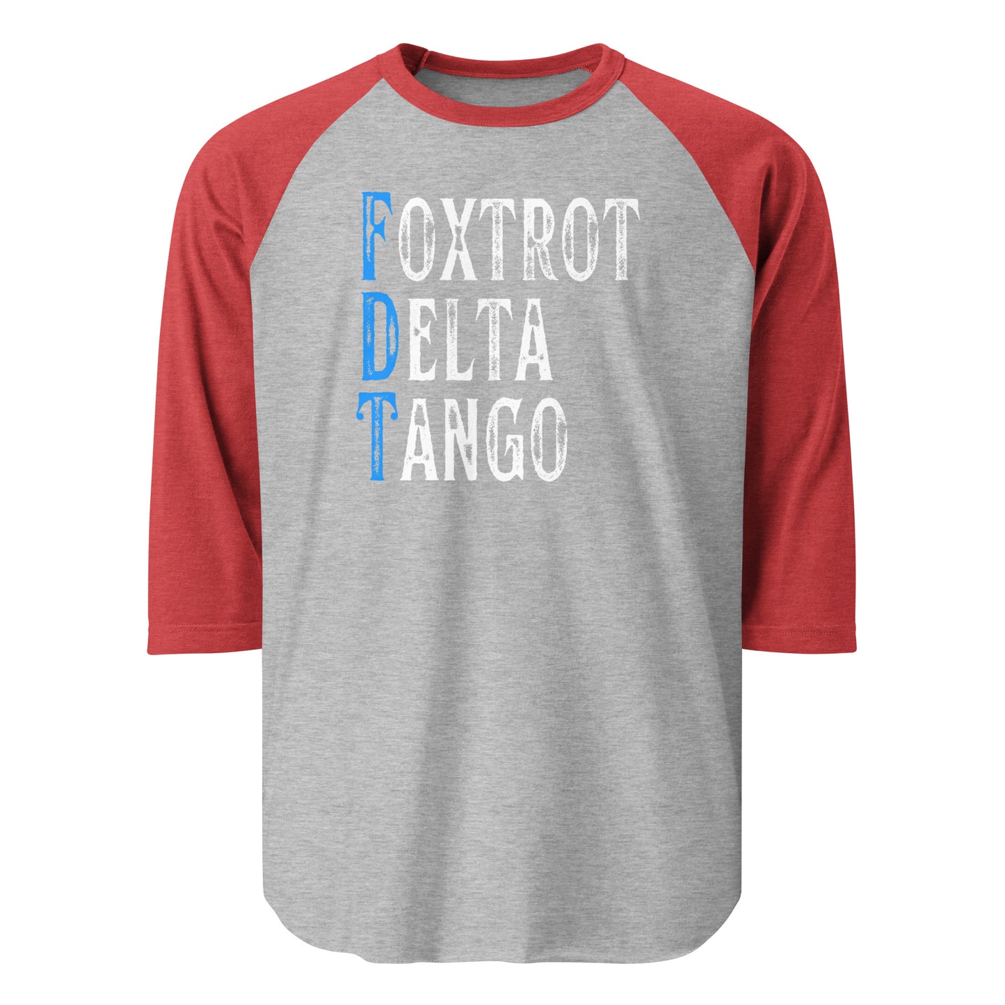 Foxtrot Delta Tango - 3/4 Sleeve Raglan Shirt Shirts & Tops Woke American Apparel Heather Grey/Heather Red XS