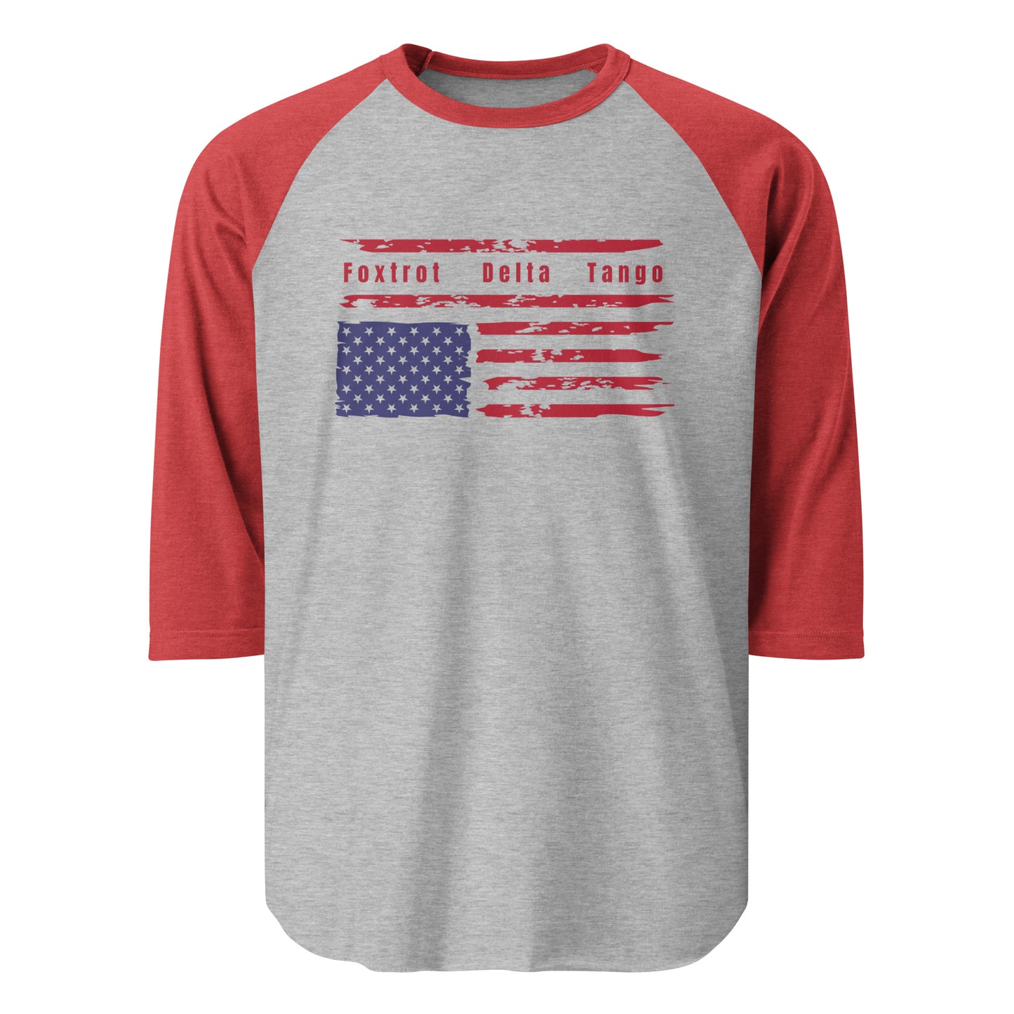 Foxtrot Delta Tango (Flag) - 3/4 Sleeve Raglan T-Shirt Shirts & Tops Woke American Apparel Heather Grey/Heather Red XS