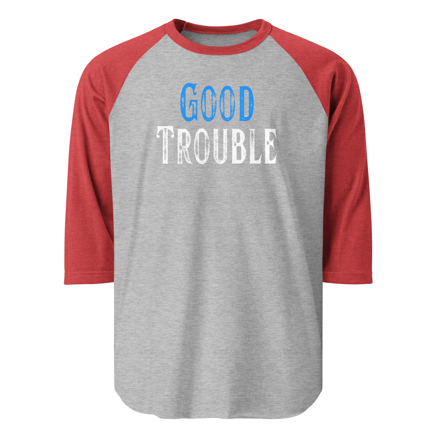 Good Trouble - 3/4 Sleeve Raglan T-Shirt Shirts & Tops Woke American Apparel Heather Grey/Heather Red S