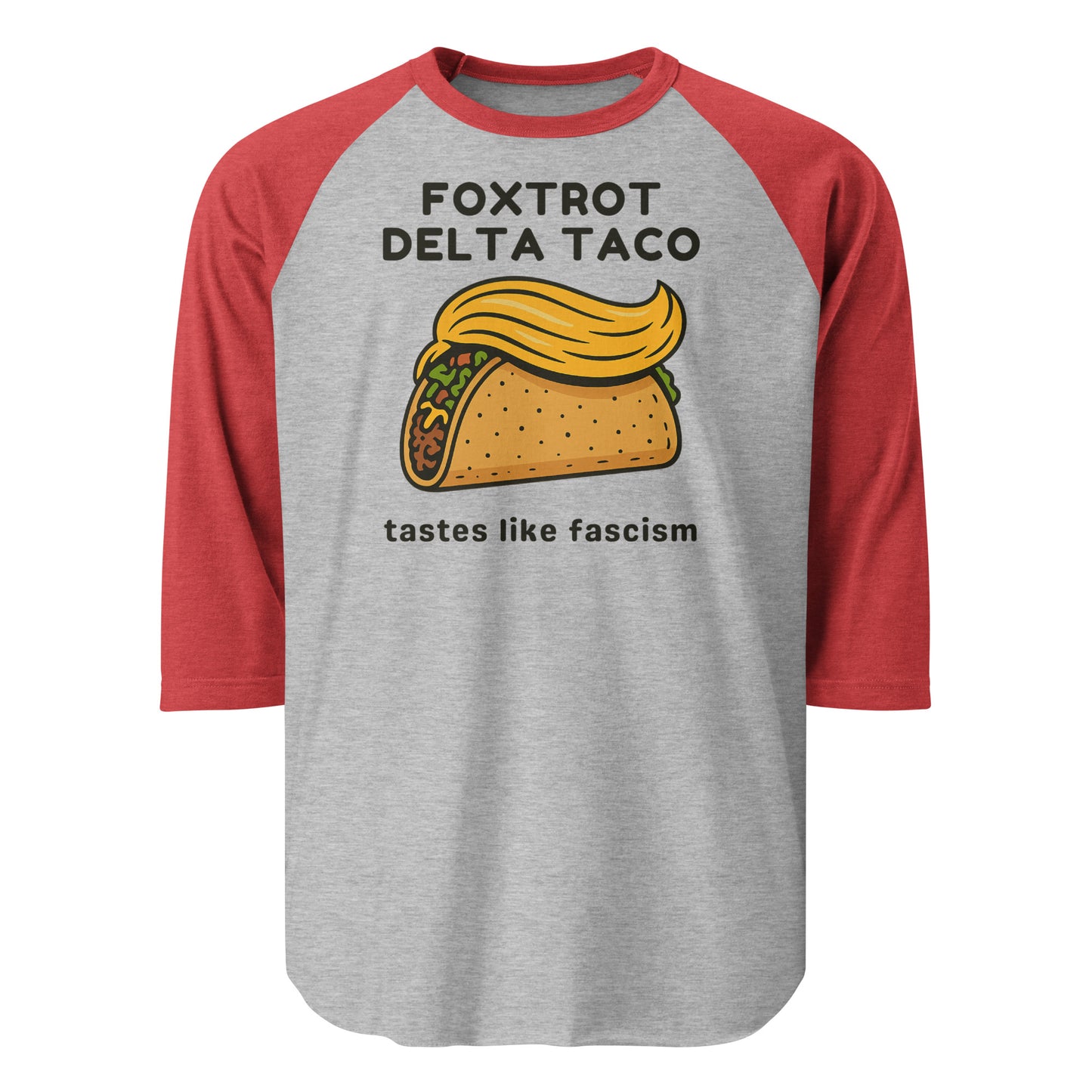 Foxtrot Delta Taco - 3/4 Sleeve Raglan T-Shirt Shirts & Tops Woke American Apparel Heather Grey/Heather Red XS