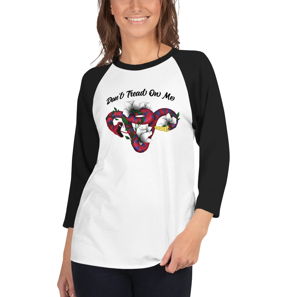 Don't Tread On Me - 3/4 Sleeve Raglan T-Shirt - Supporting Women's Rights Shirts & Tops Woke American Apparel White/Black XS