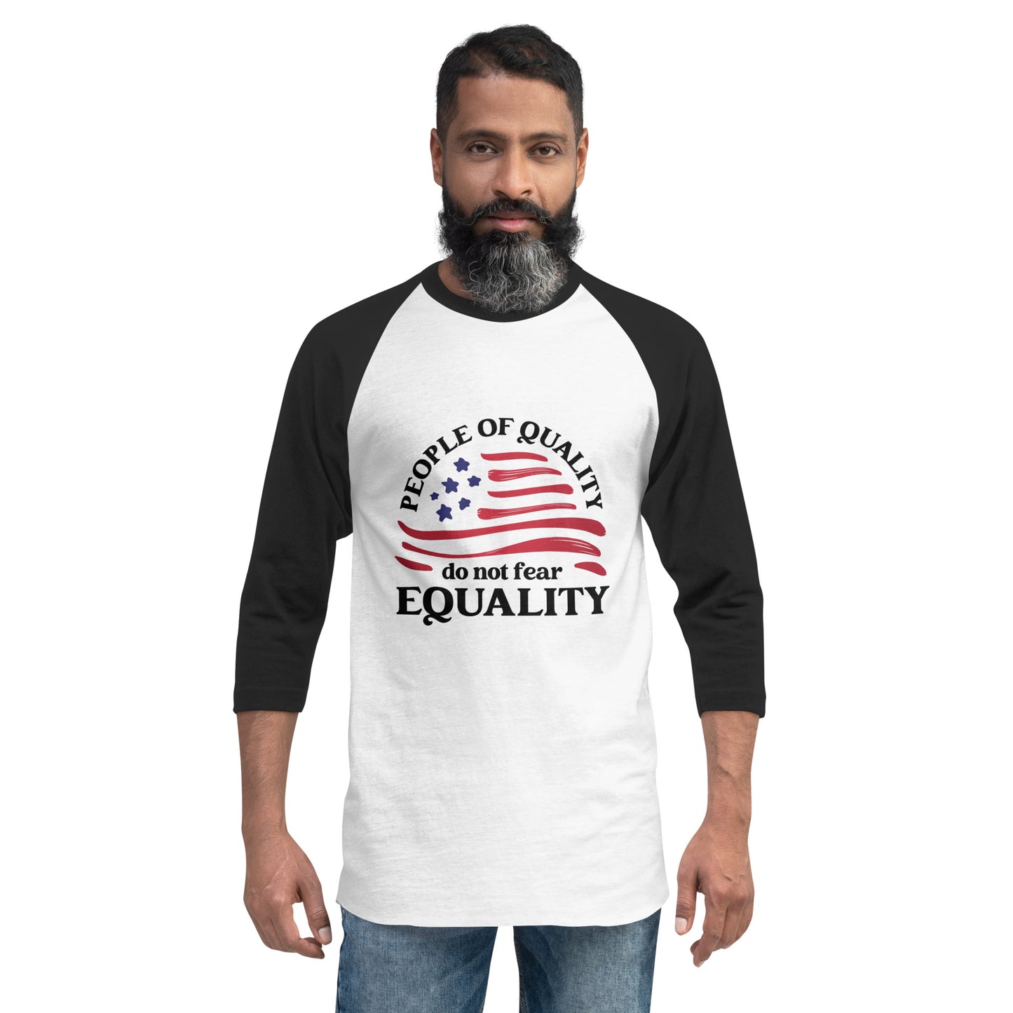 People of Quality Do Not Fear Equality - 3/4 Sleeve Raglan Shirt - Supporting Equal Rights for All Americans Shirts & Tops Woke American Apparel White/Black XS
