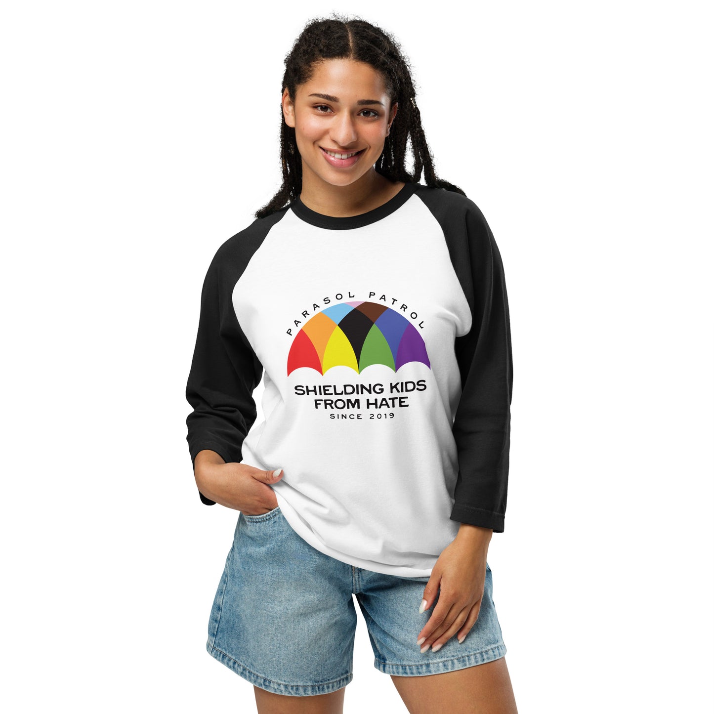 Parasol Patrol - 3/4 Sleeve Raglan T-Shirt Shirts & Tops Woke American Apparel White/Black XS