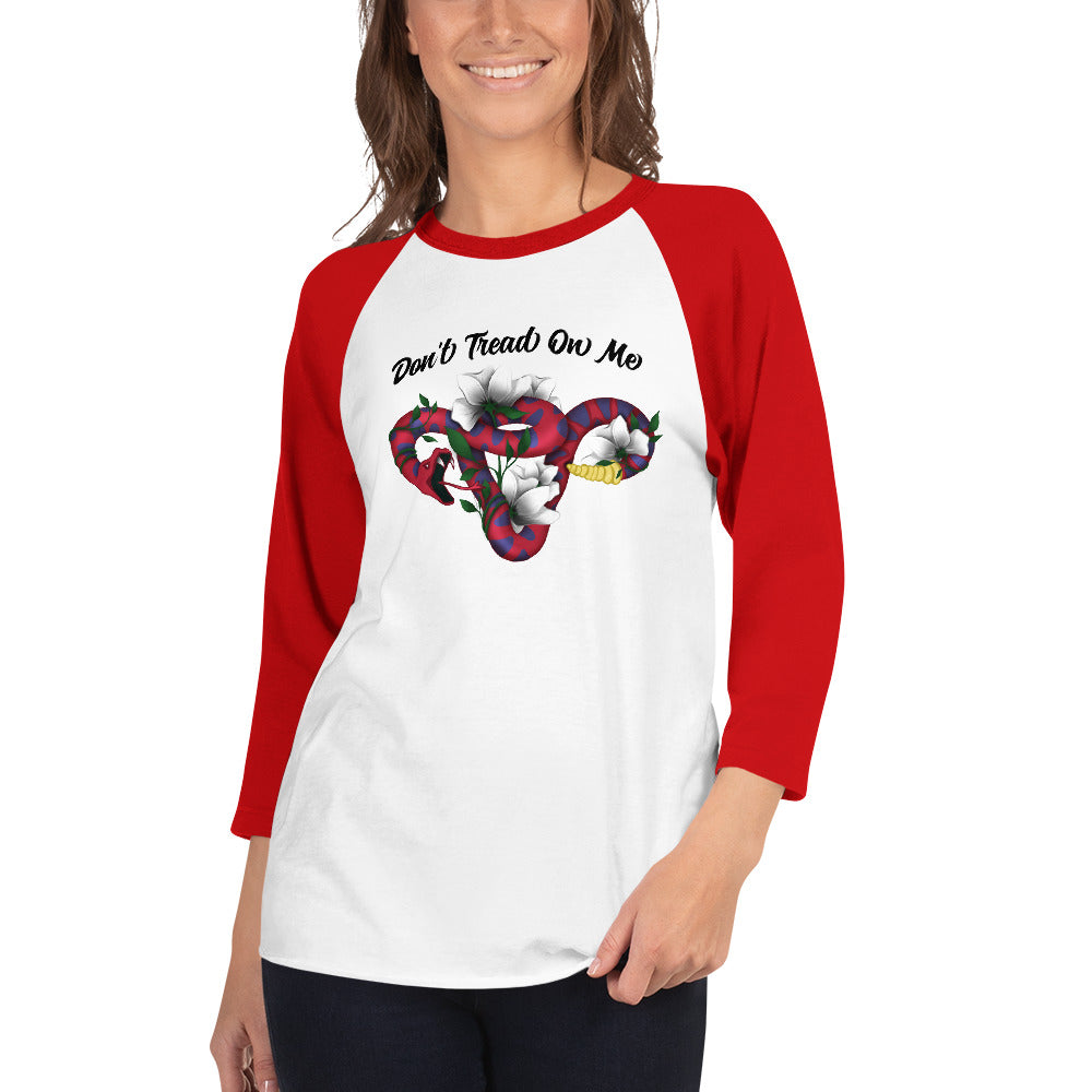 Don't Tread On Me - 3/4 Sleeve Raglan T-Shirt - Supporting Women's Rights Shirts & Tops Woke American Apparel White/Red XS